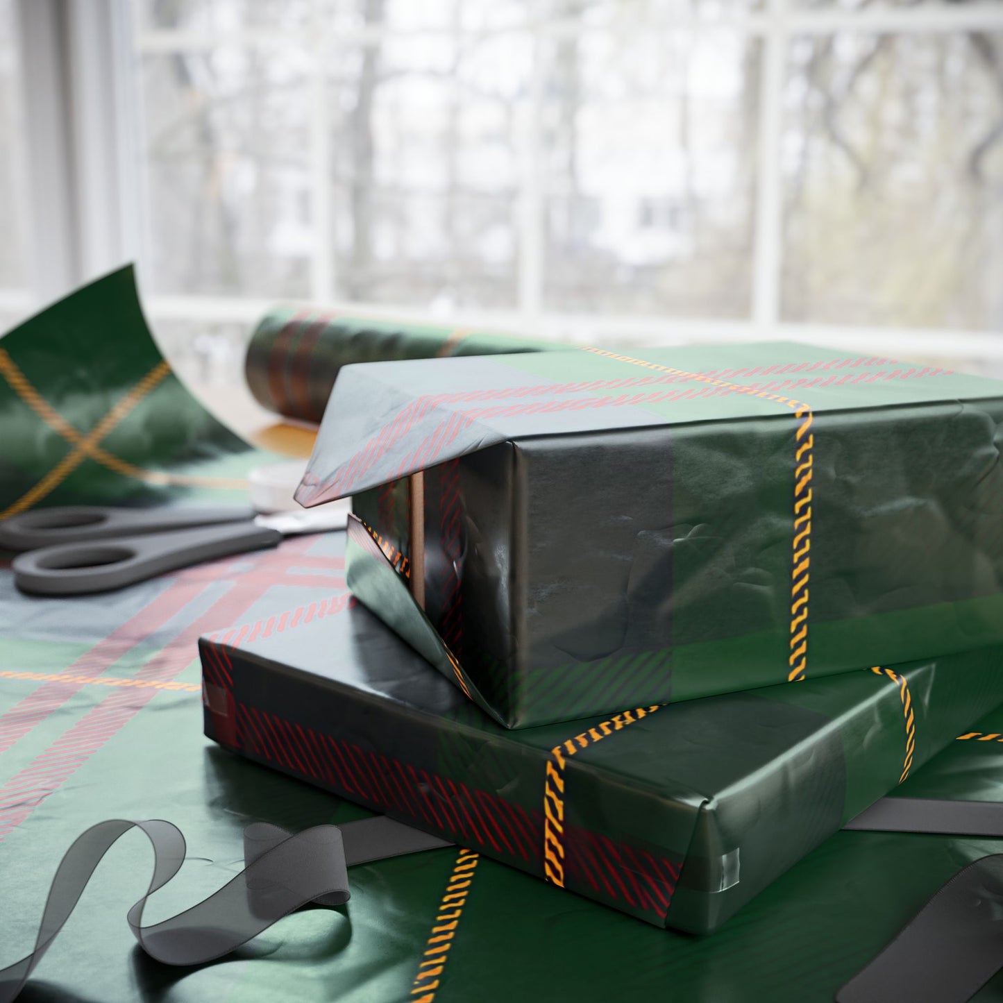 Classic Green Plaid Wrapping Paper – Tartan Check Gift Wrap in Glossy or Matte Finish