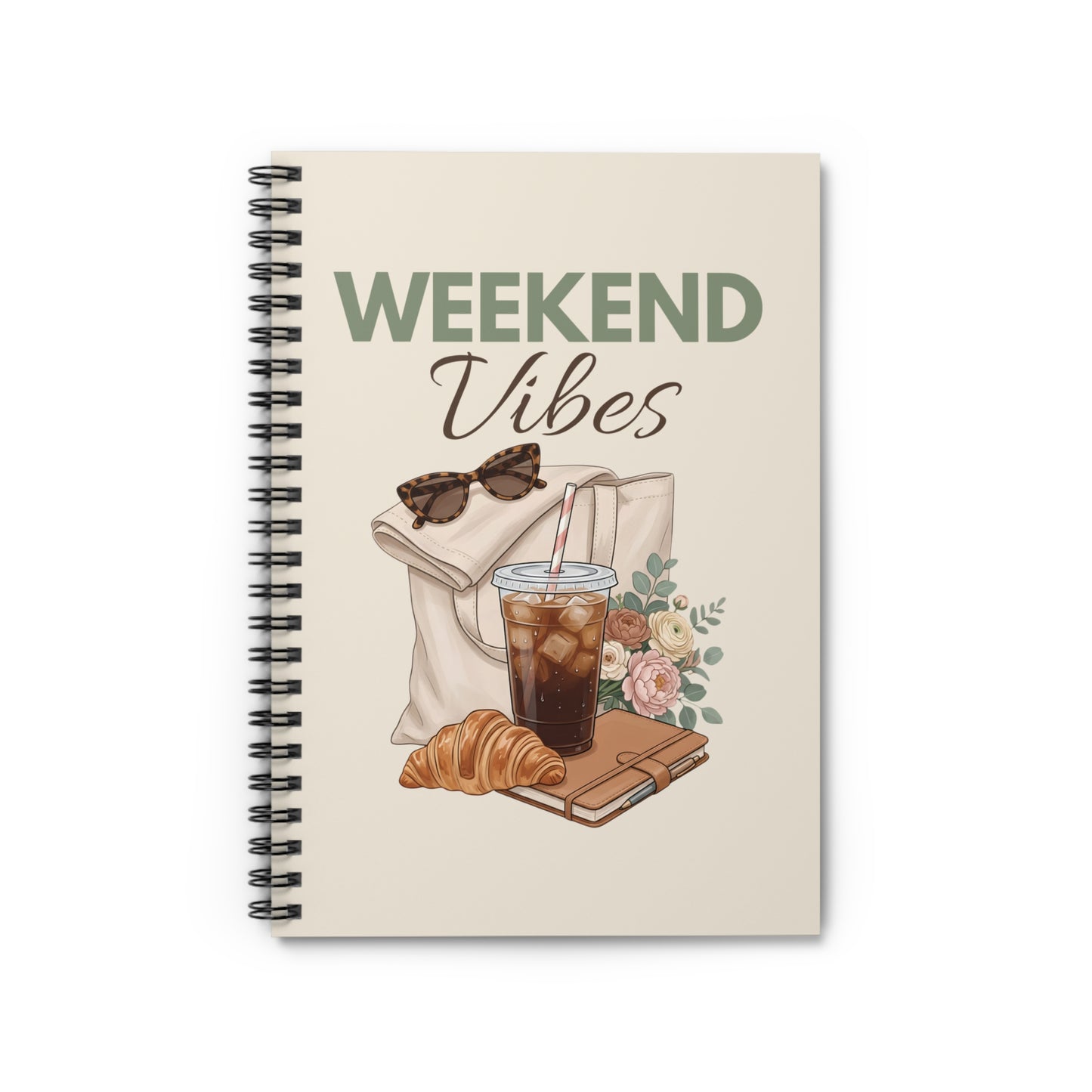 Weekend Vibes Spiral Notebook — Cozy Coffee & Croissant Journal