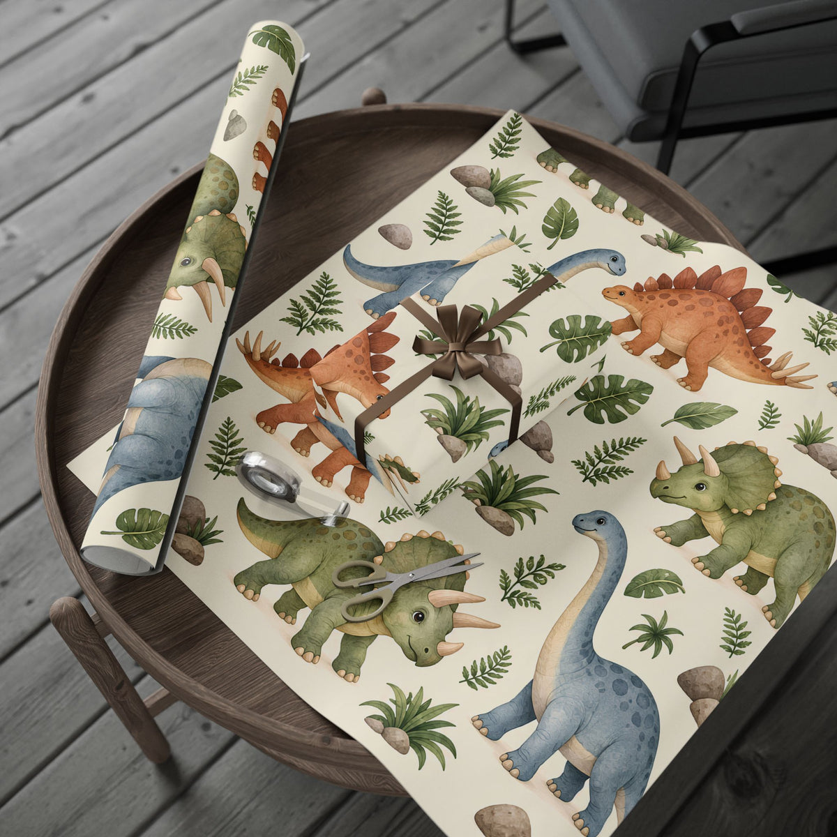 Dinosaur Wrapping Paper Roll — Cute Watercolor Dino Gift Wrap