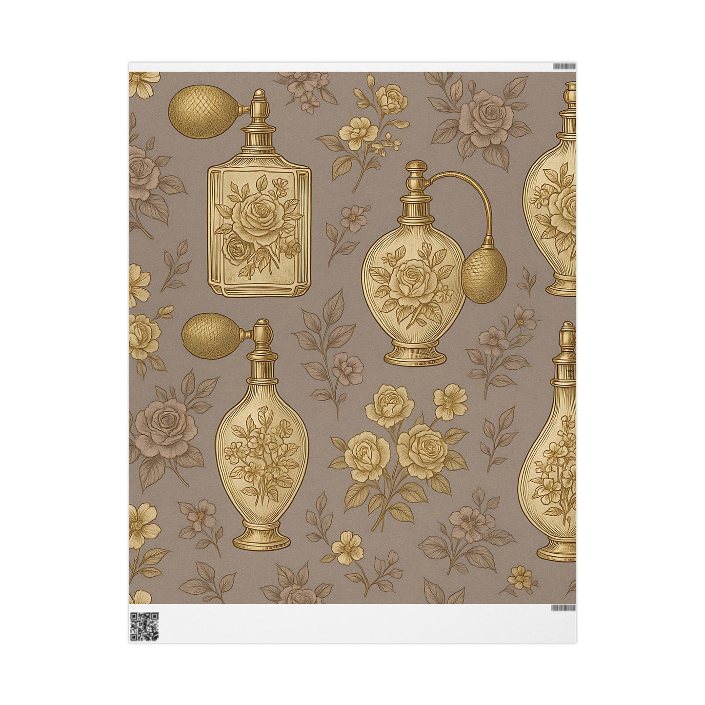 Vintage Perfume Bottle Wrapping Paper – Elegant Gold Floral Gift Wrap in Glossy or Matte