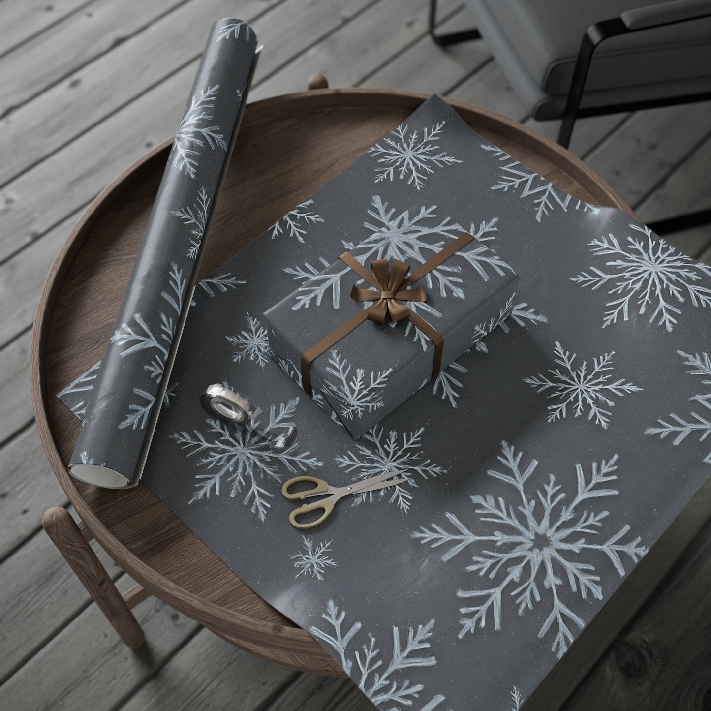 Gray Snowflake Wrapping Paper – Elegant Winter Holiday Gift Wrap