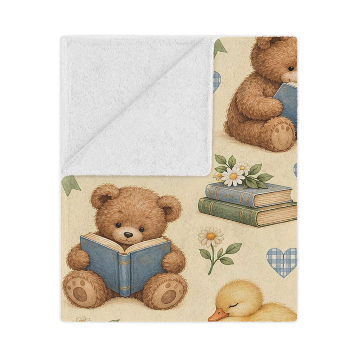 Cute Teddy Bear and Duckling Storytime Minky Blanket