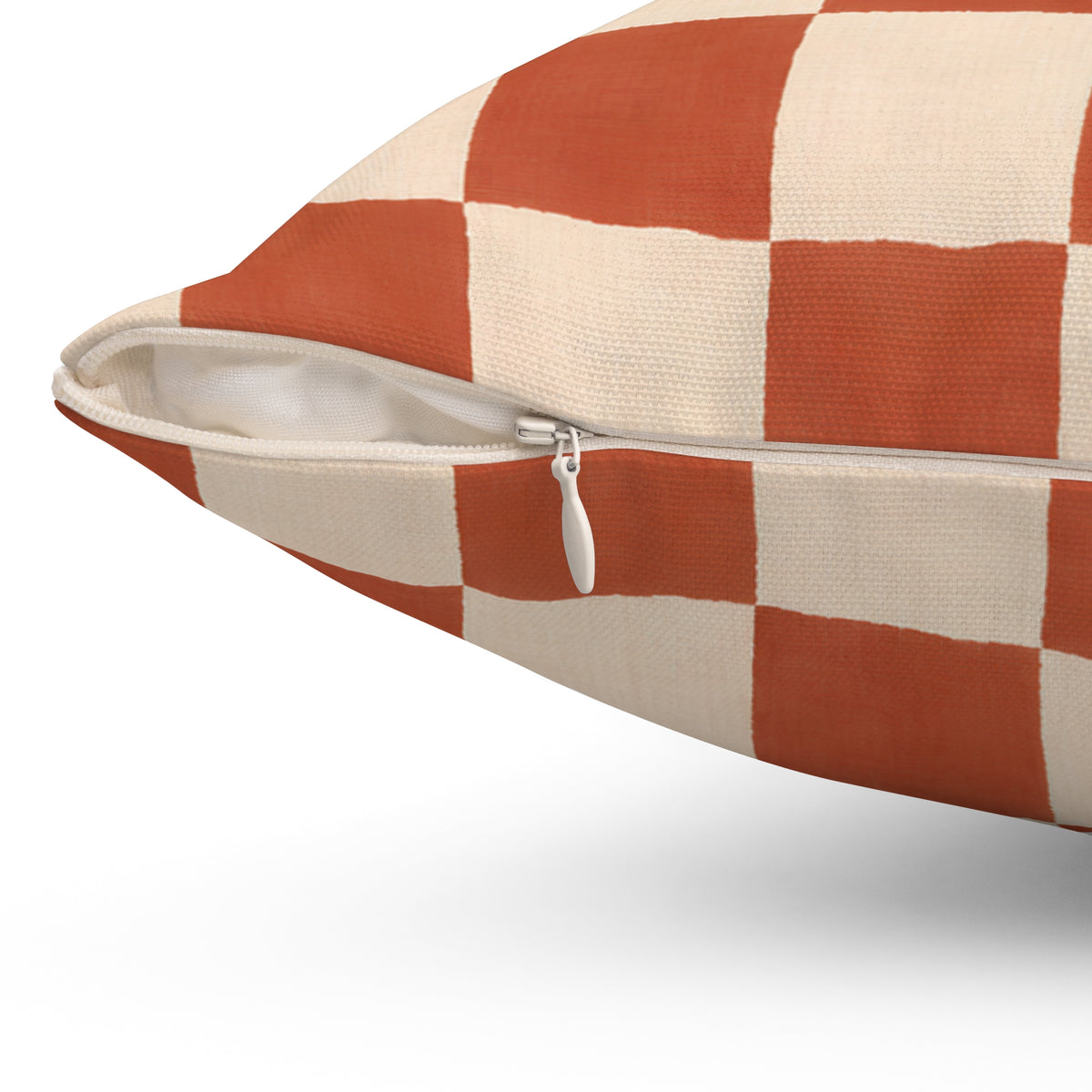 Rust and Cream Checkerboard Square Pillow