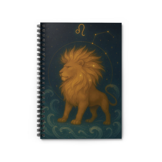 Leo Zodiac Galaxy Spiral Notebook – Celestial Lion Astrology Journal (6" x 8", 118 Pages)