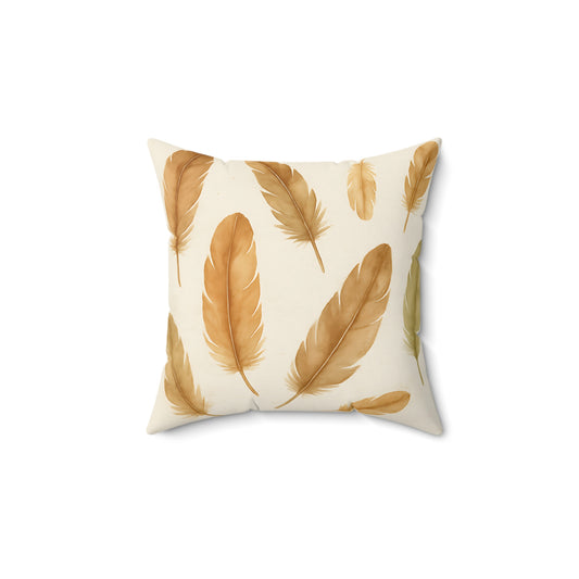 Neutral Feather Print Throw Pillow - Boho Decorative Cushion with Soft Earth Tones & Double-Sided Design