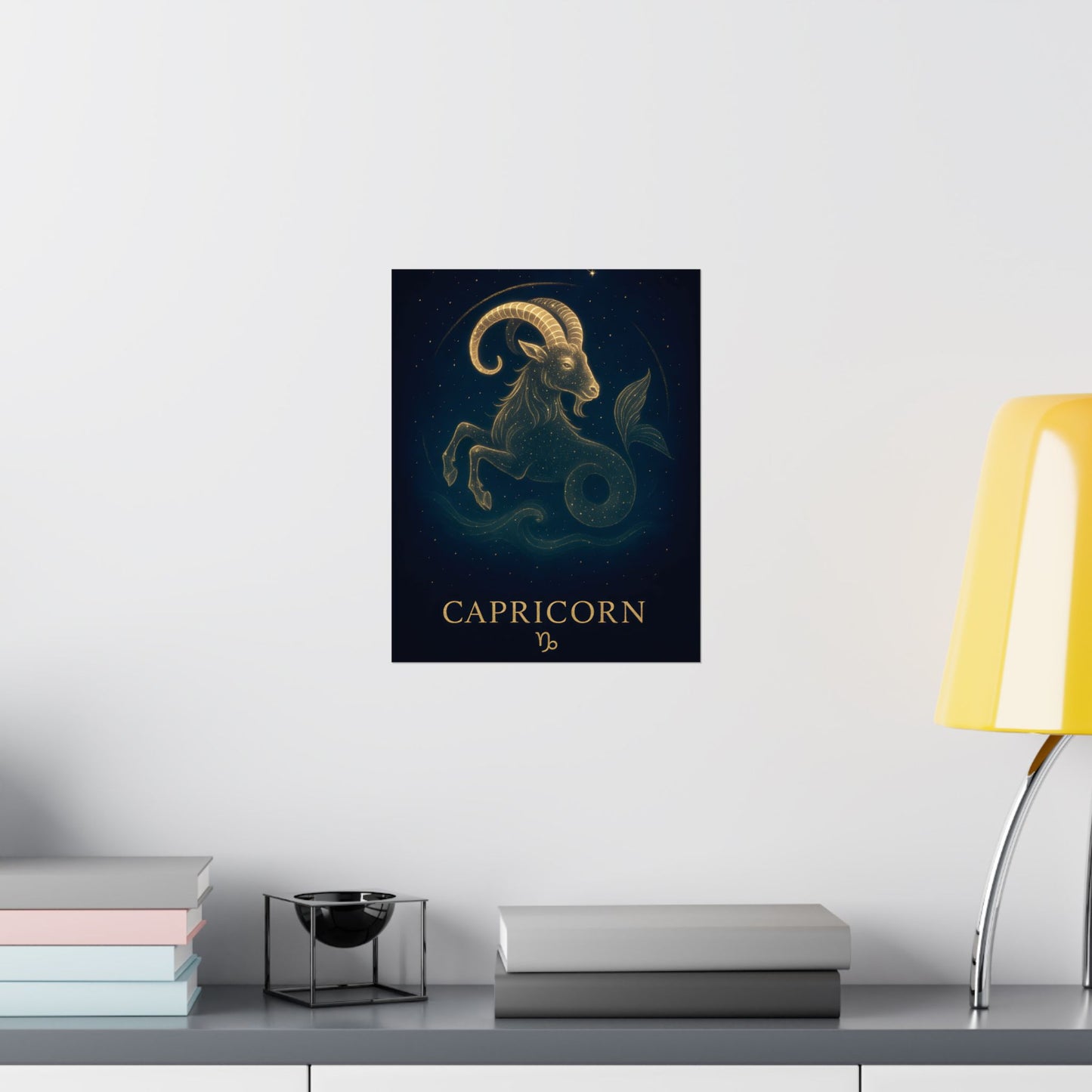 Capricorn Zodiac Constellation Matte Poster – Golden Sea-Goat Astrology Wall Art Print (Multiple Sizes)