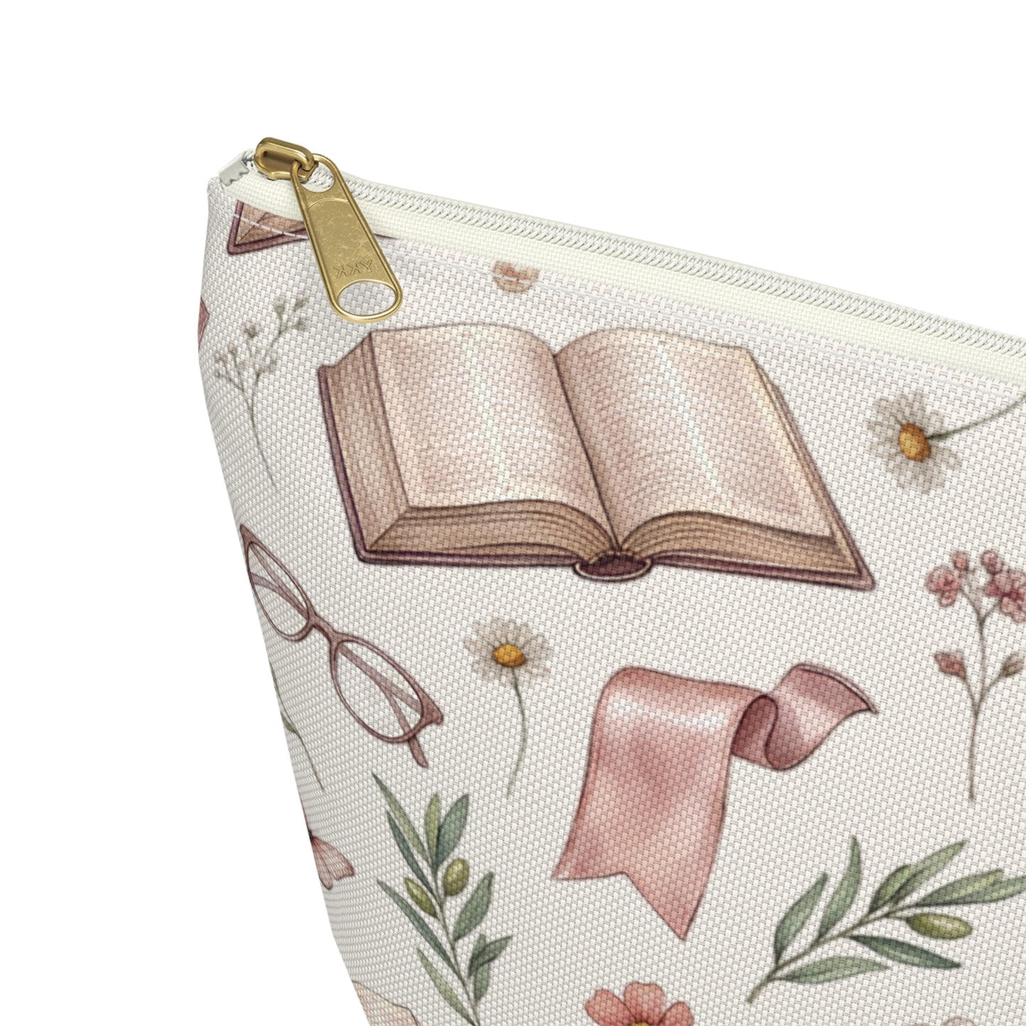 Booklover Cosmetic Pouch — Floral Reading Pattern Accessory Bag