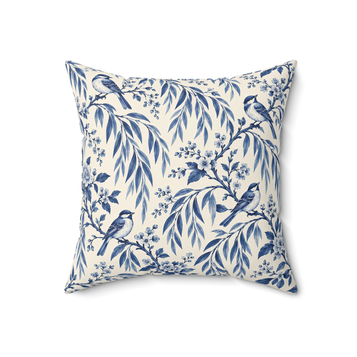 Blue Willow Bird Pattern Pillow — Decorative Square Throw Pillow