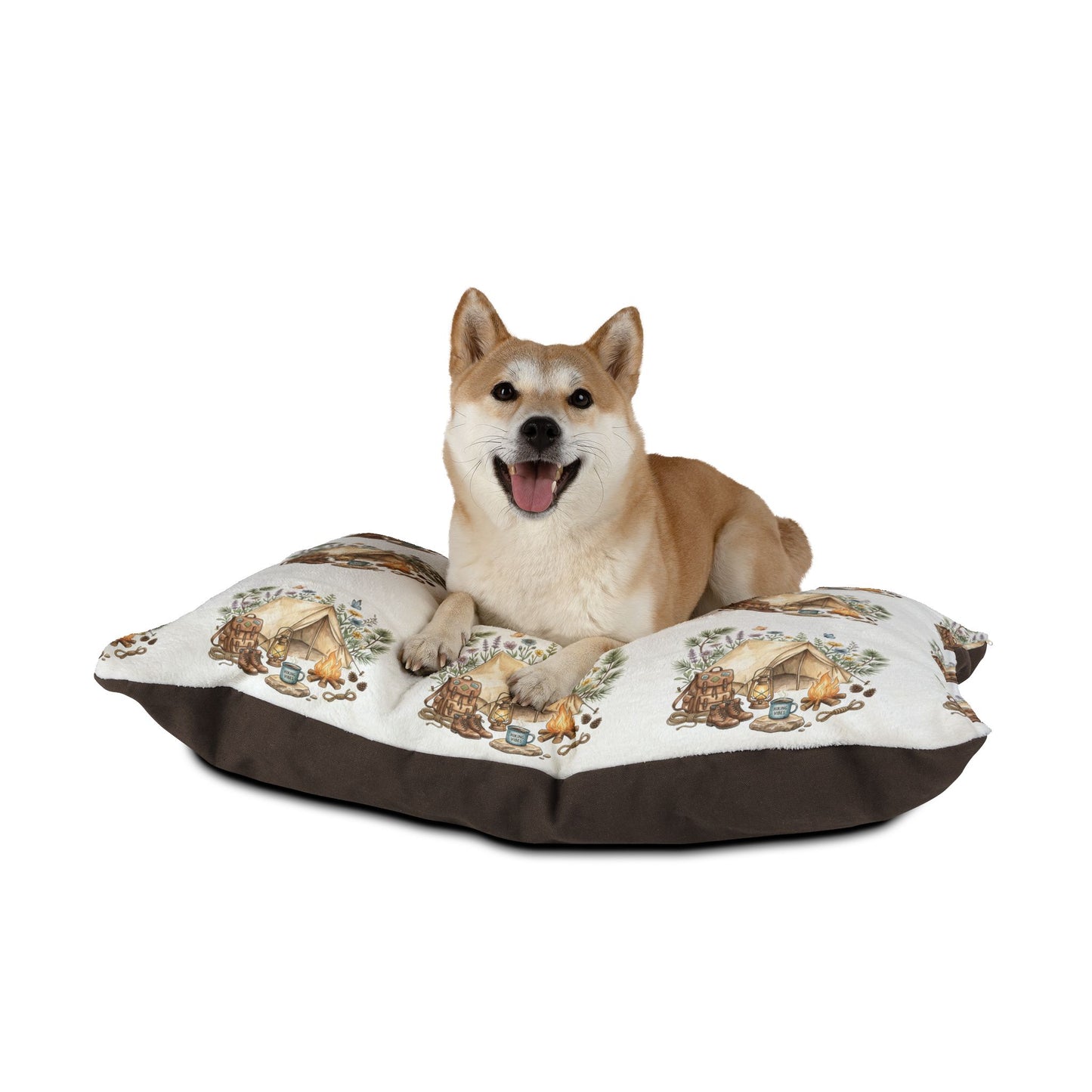 Camping Adventure Pet Bed – Outdoor Camping Pet Cushion – Rustic Woodland Pet Bed