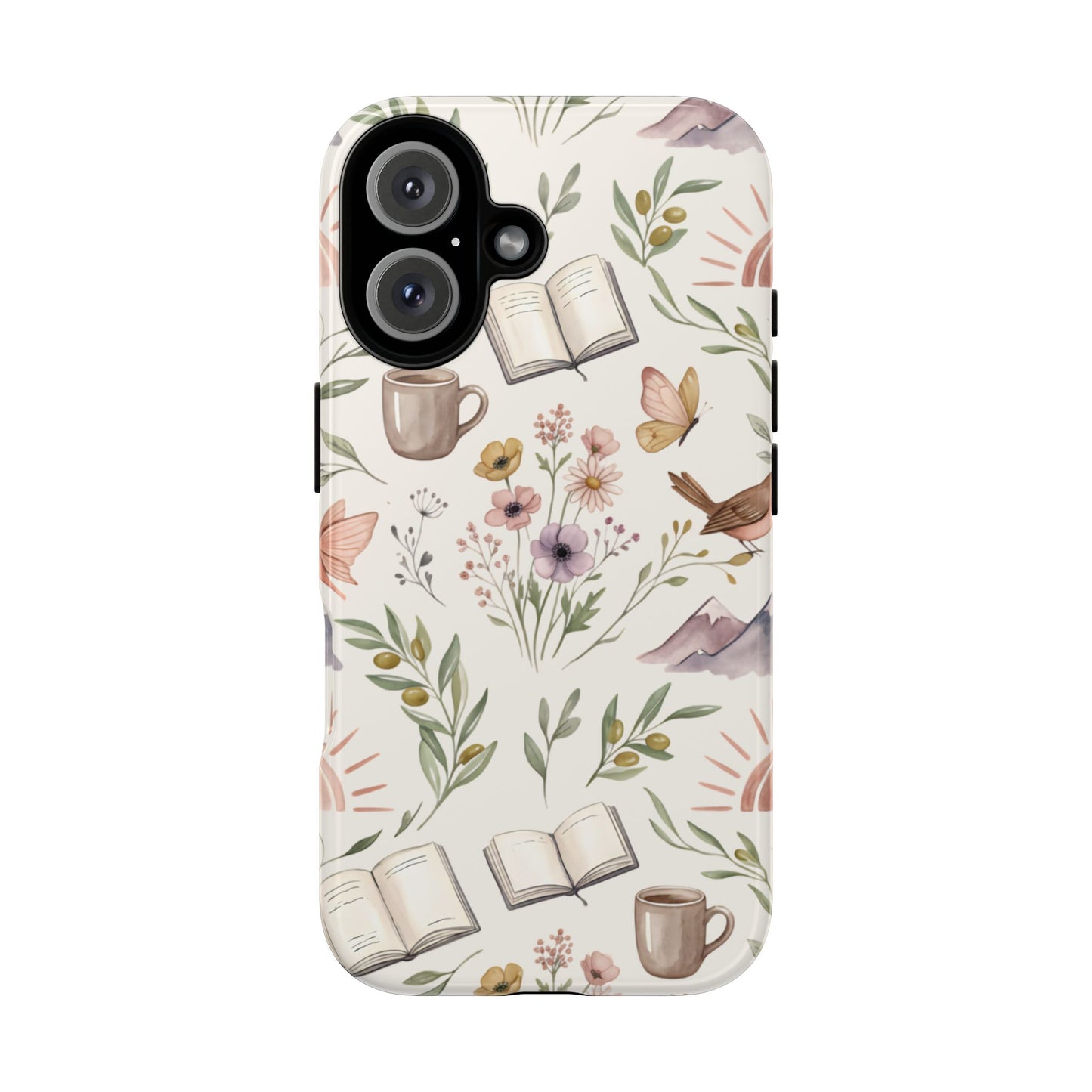 Floral Reading Phone Case — Cozy Books & Coffee Pattern Tough Case