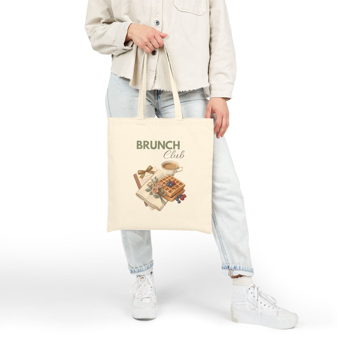 Brunch Club Canvas Tote — Illustrated Waffle & Coffee Market Bag