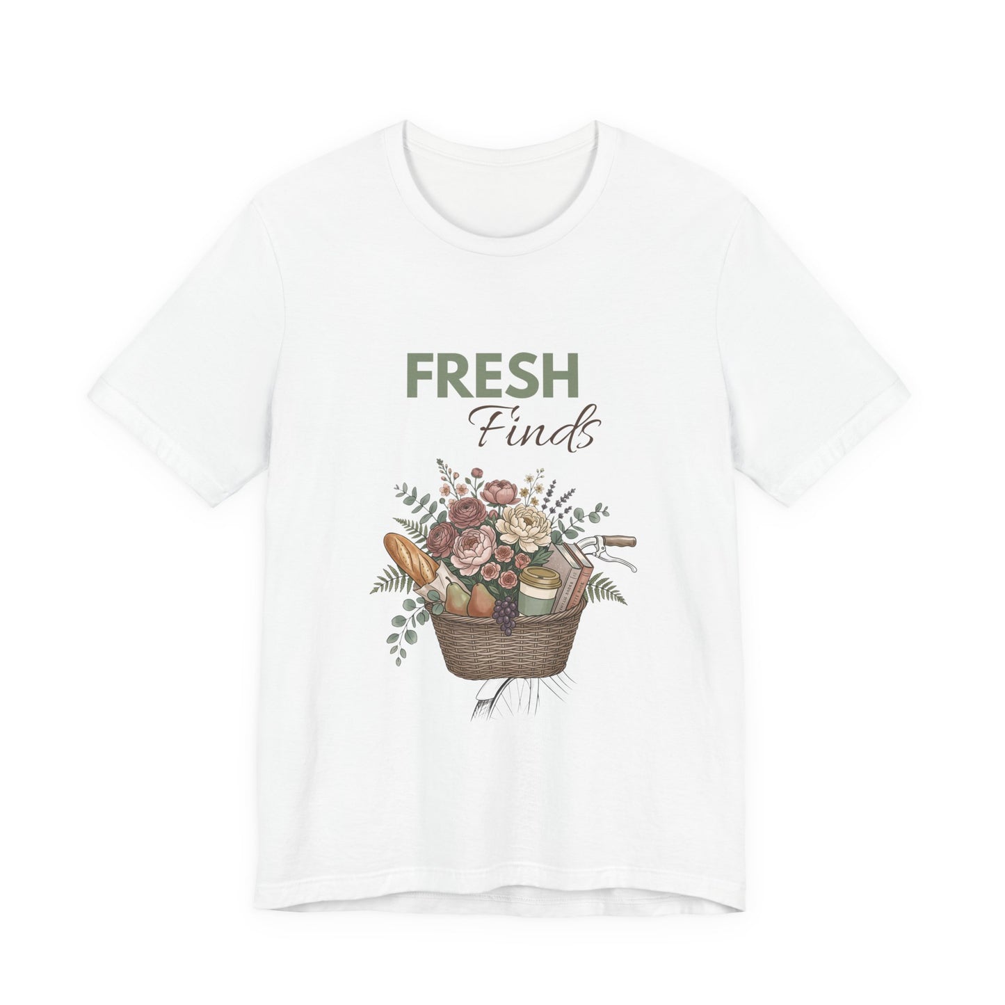 A white t-shirt with 'FRESH Finds' on the front