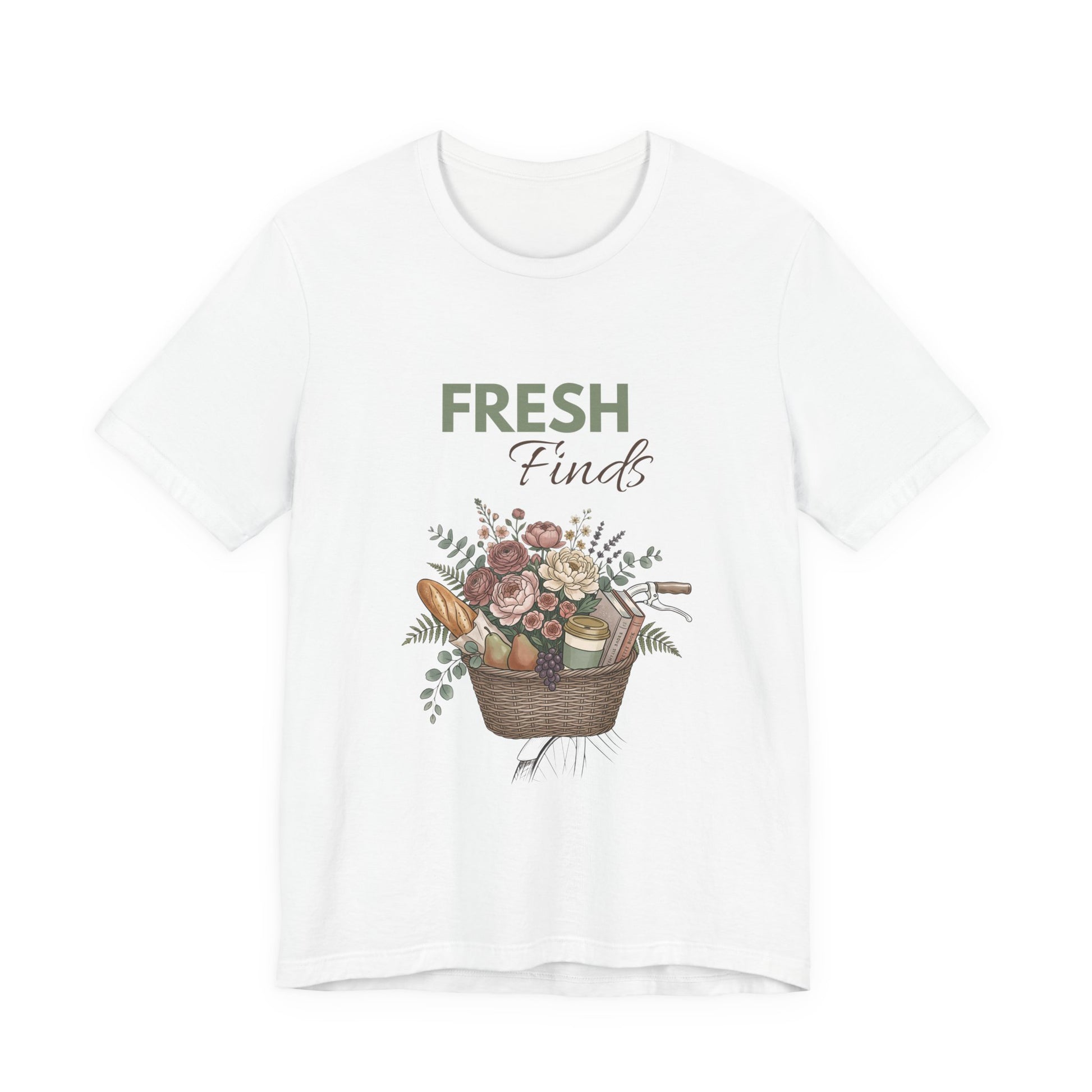 A white t-shirt with 'FRESH Finds' on the front