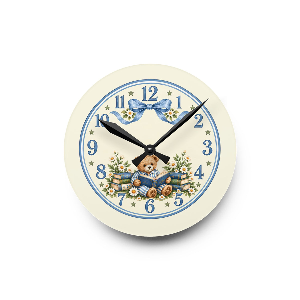 Vintage Teddy Bear Floral Acrylic Wall Clock