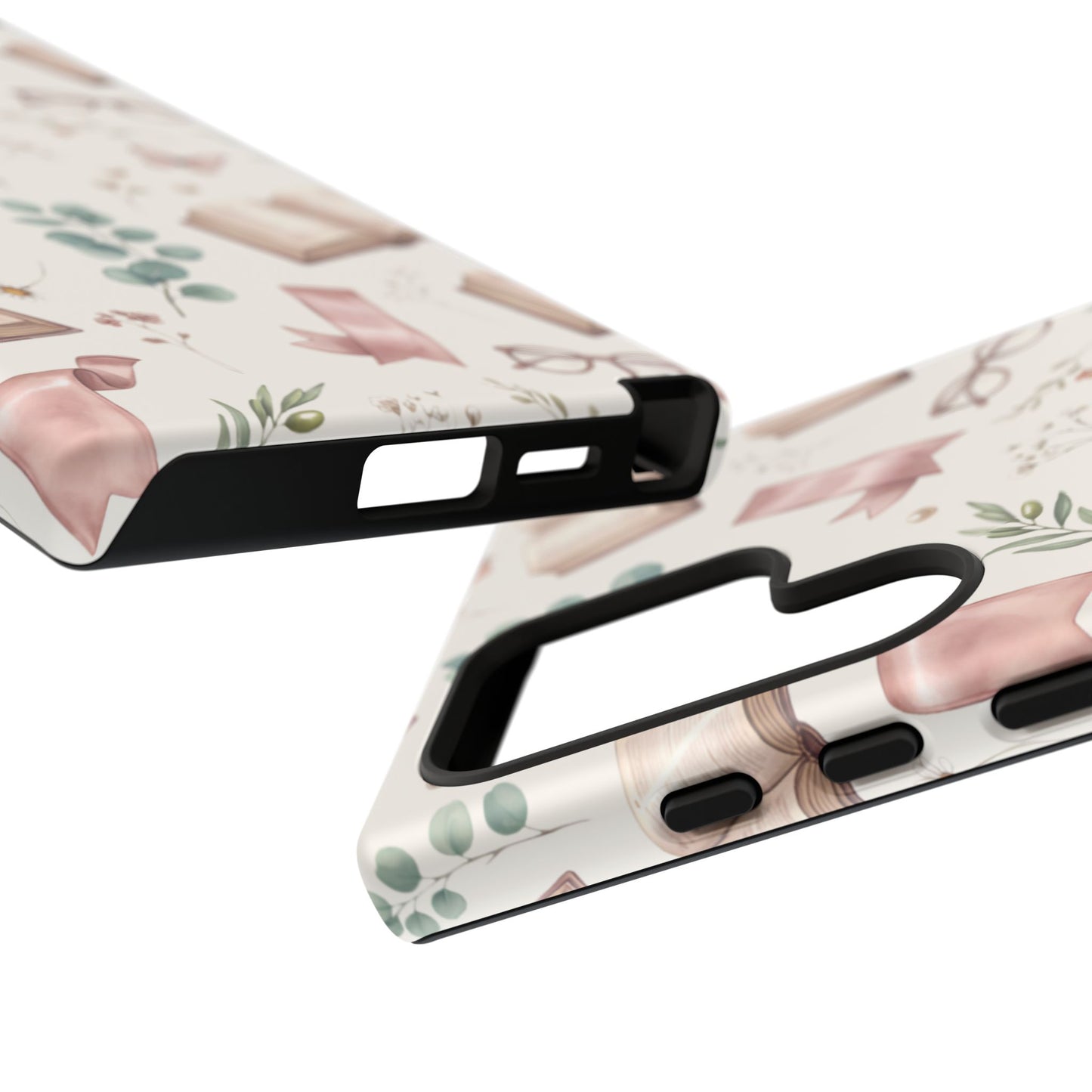 Bookish Floral Phone Case — Cozy Reading Pattern with Open Books, Glasses & Coffee