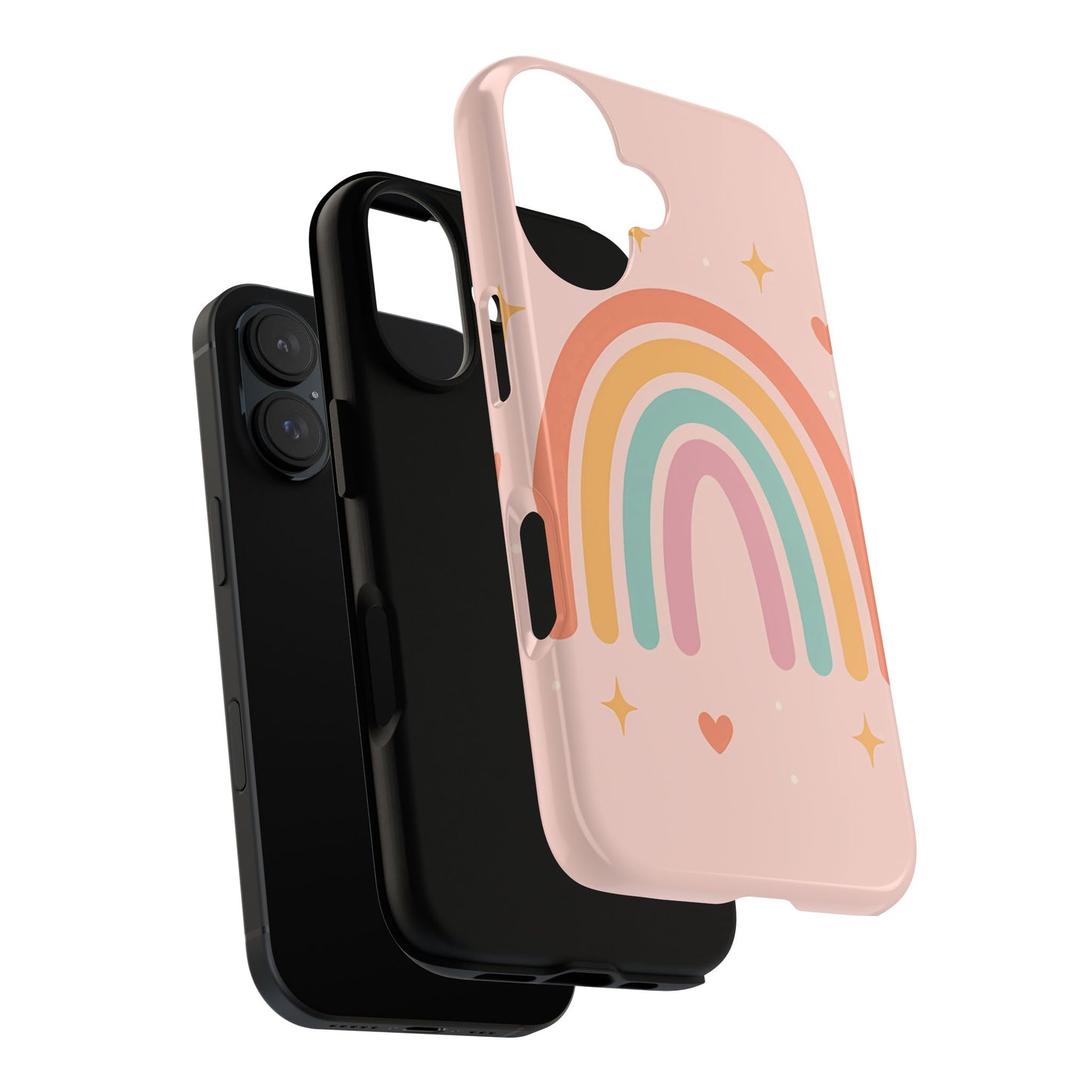 Pastel Rainbow Heart Phone Case – Cute Boho Aesthetic in Soft Pink