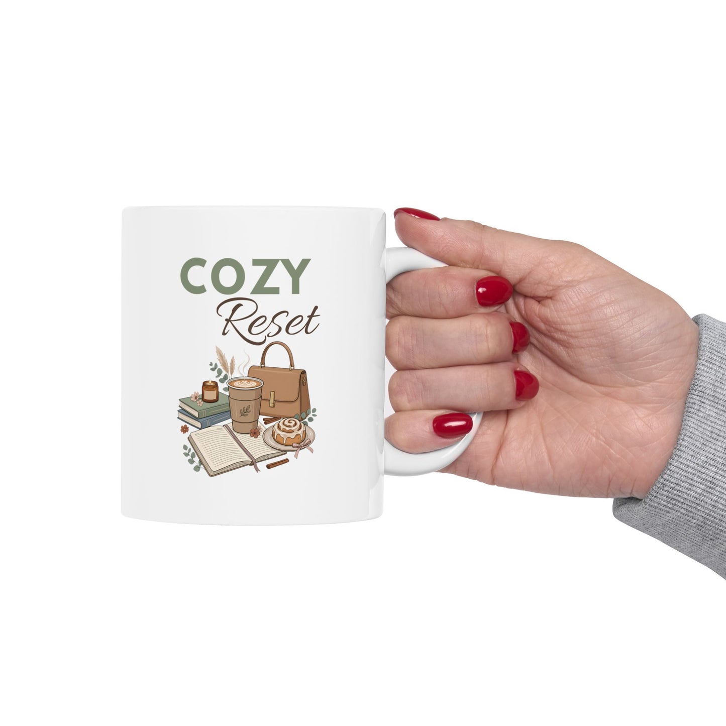 Cozy Reset Ceramic Coffee Mug – Cozy Lifestyle Coffee Cup – Self-Care Gift for Women – Coffee Lover Mug – 11oz & 15oz