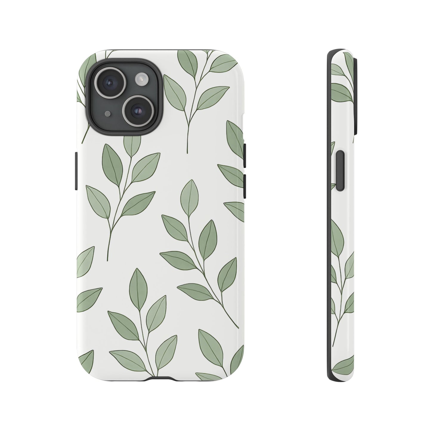 Minimalist Green Leaf Phone Case – Elegant Botanical Pattern on White