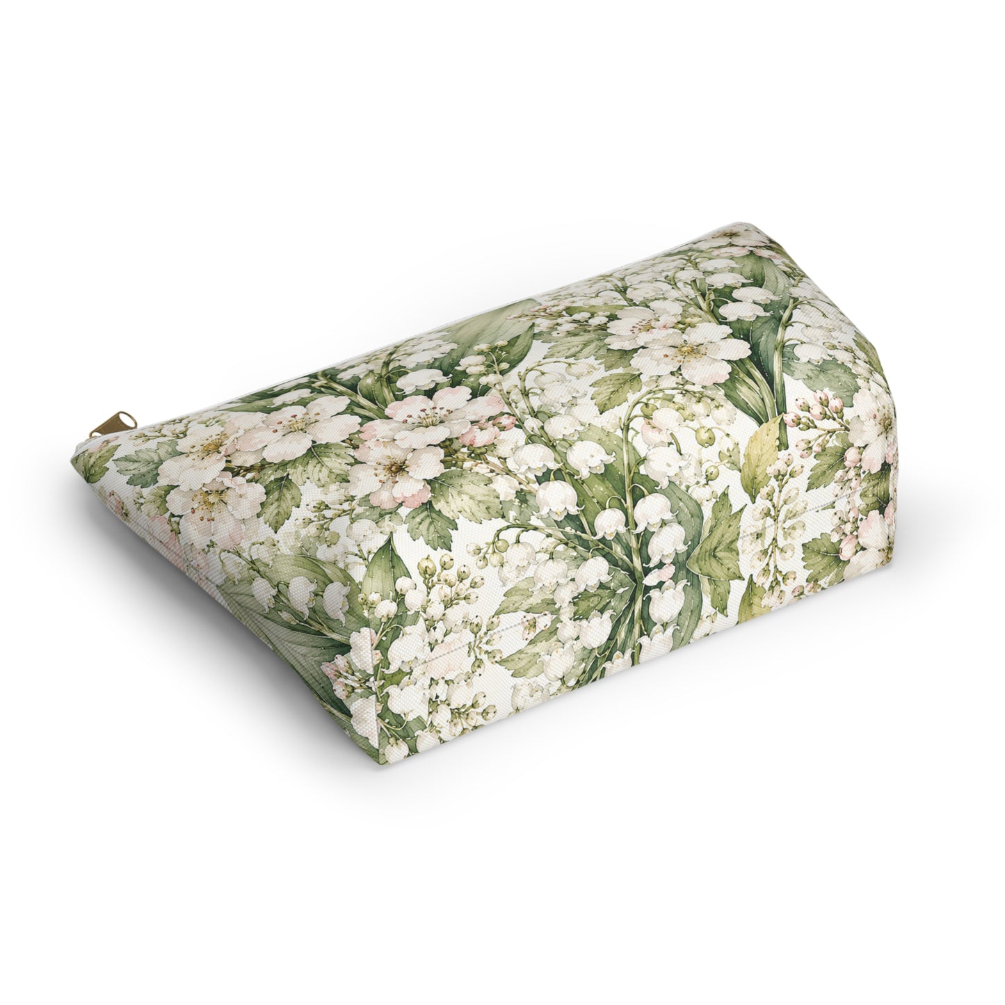 Floral Lily of the Valley Accessory Pouch — Zip T‑Bottom Makeup Bag
