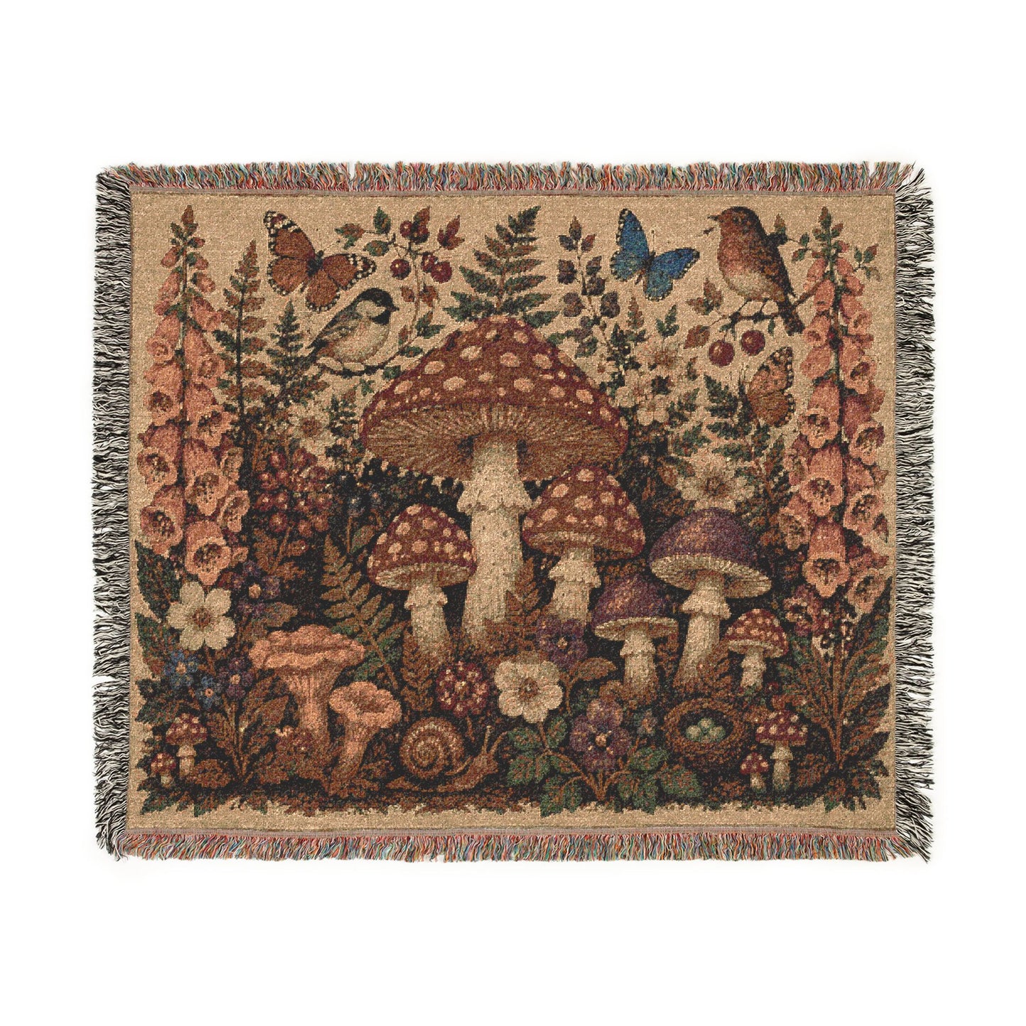 Mushroom Woodland Woven Blanket