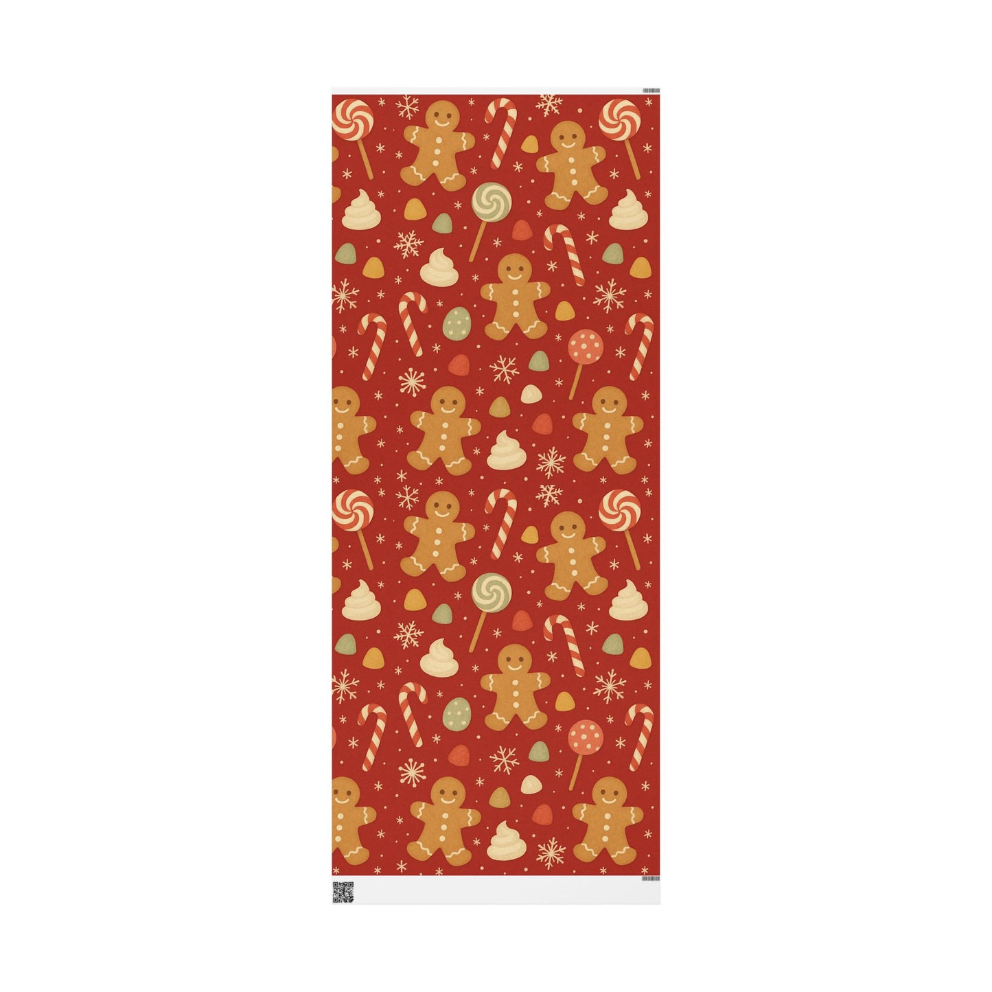 Gingerbread Christmas Wrapping Paper – Candy Canes, Gumdrops & Snowflakes on Red