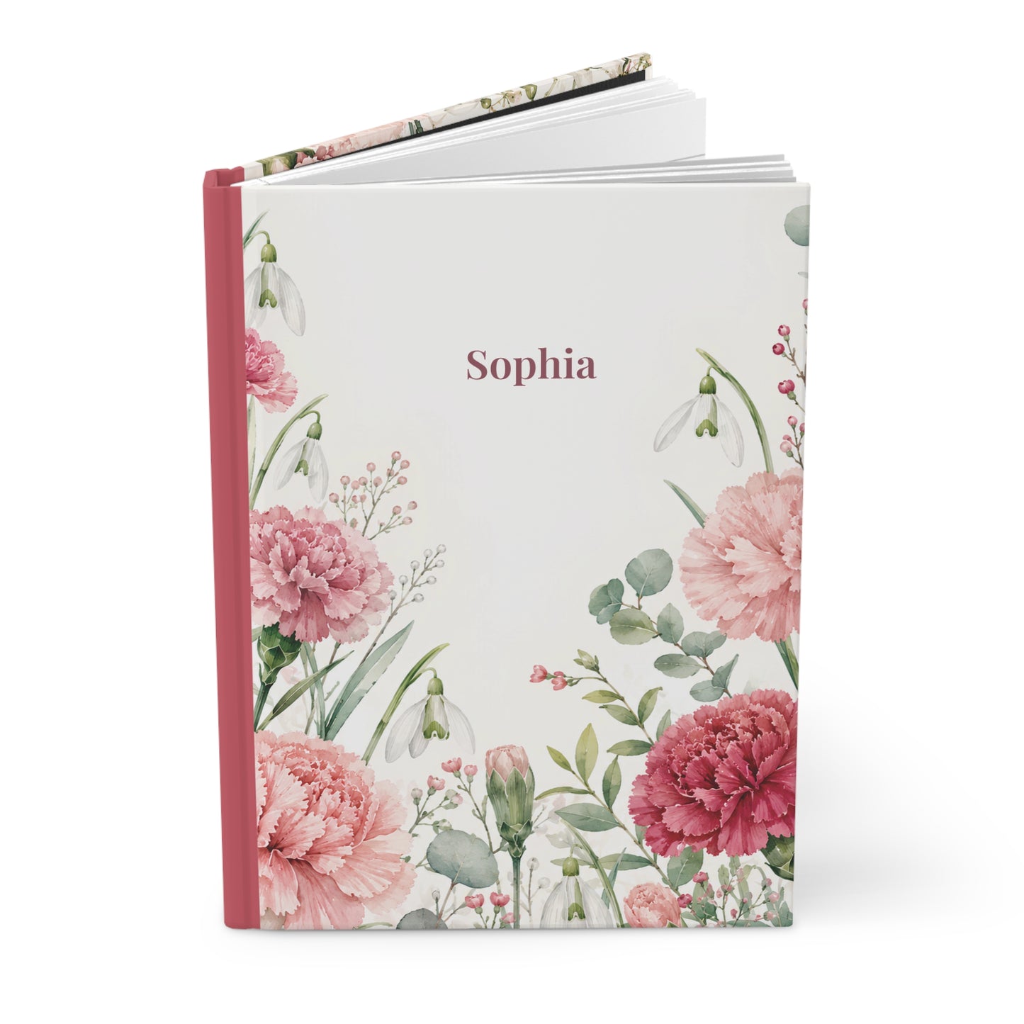 Personalized Floral Hardcover Journal — Pink Carnation Notebook with Name
