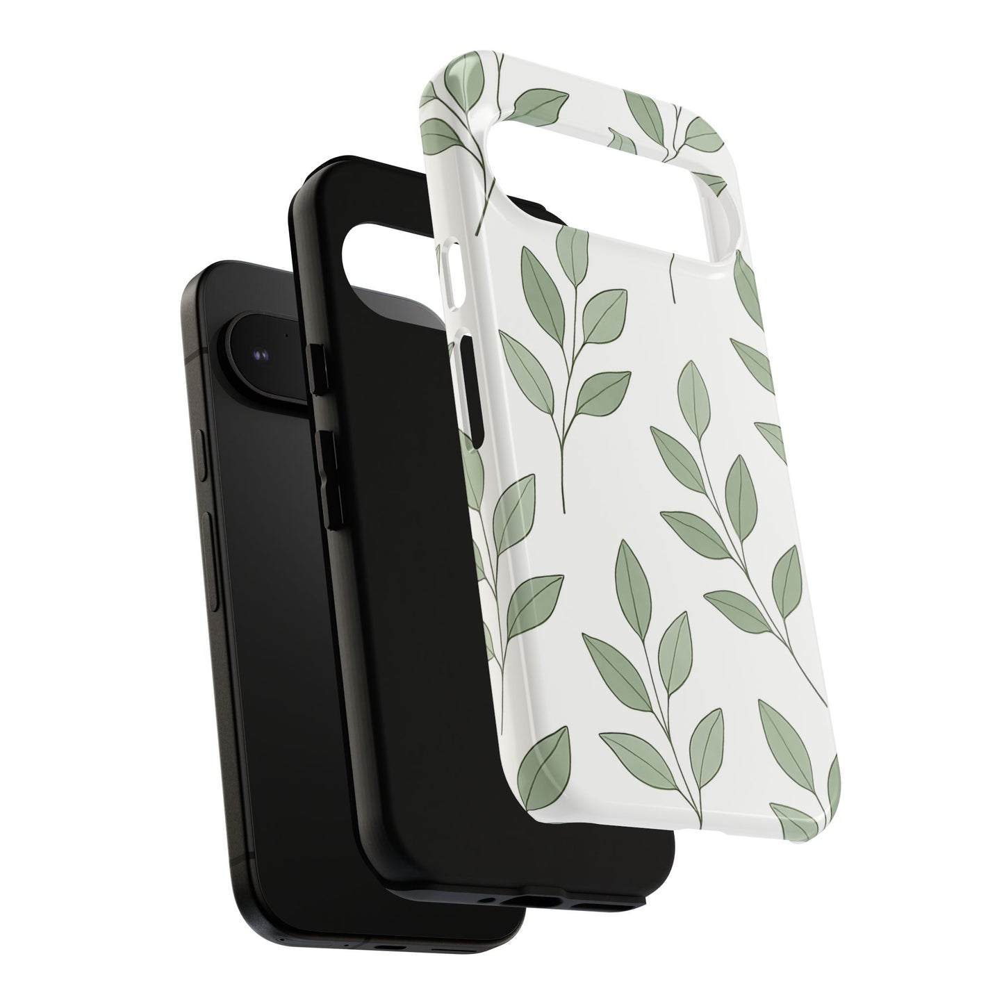Minimalist Green Leaf Phone Case – Elegant Botanical Pattern on White