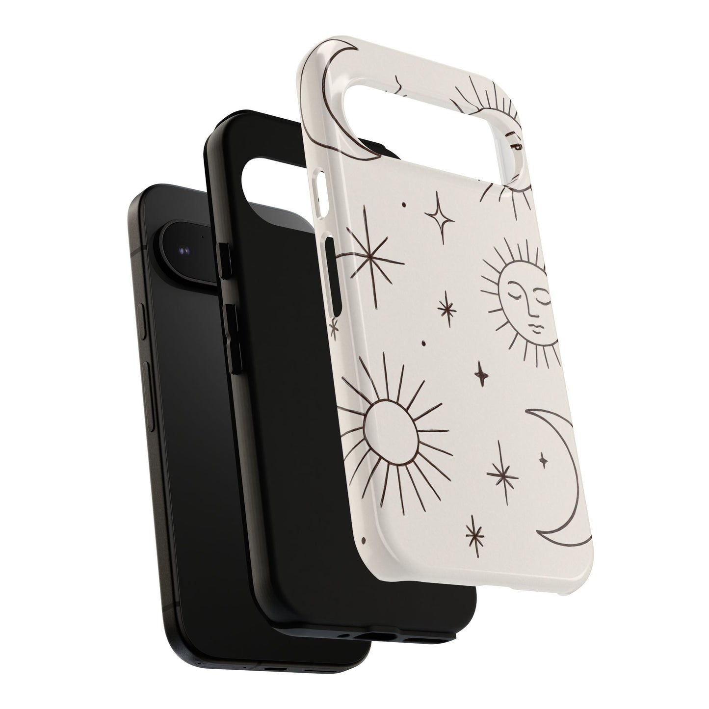 Celestial Moon & Sun Line Art iPhone Case – Minimalist Boho Cosmic Design