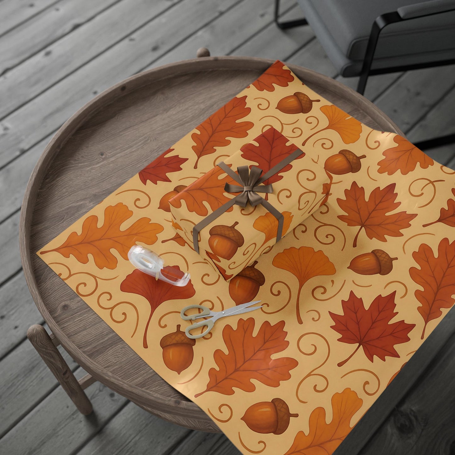 Autumn Leaves & Acorns Wrapping Paper – Fall Foliage Gift Wrap in Warm Earth Tones