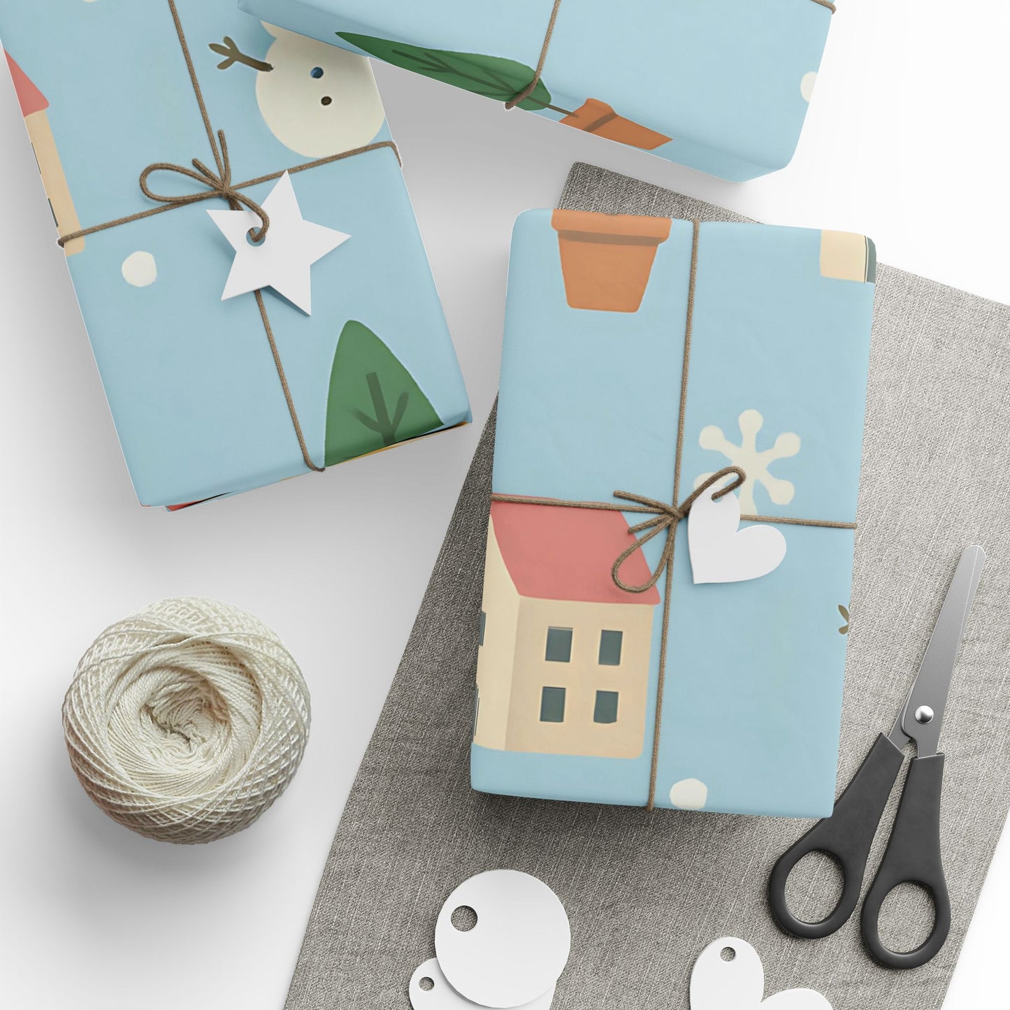 Whimsical Winter Village Wrapping Paper – Snowmen, Trees & Cozy Houses