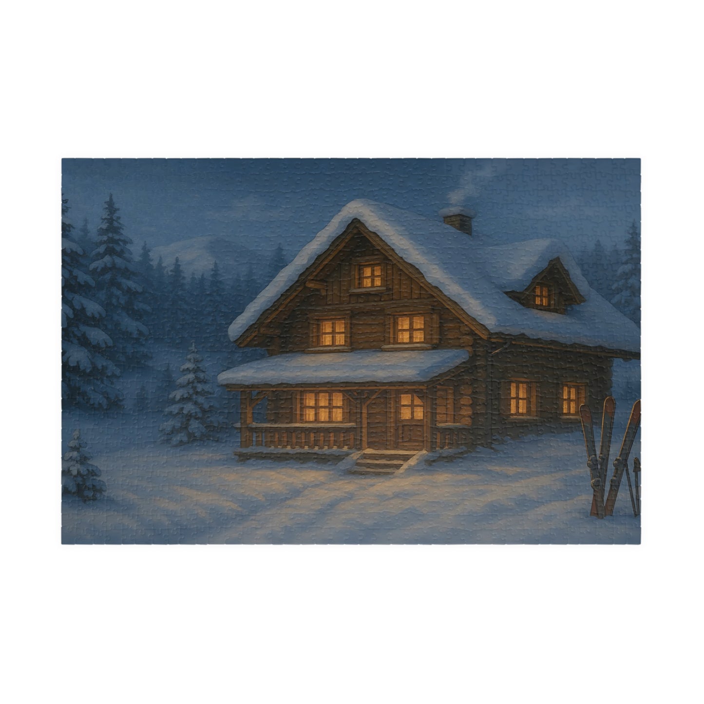 Cozy Winter Cabin Jigsaw Puzzle – Snowy Chalet at Night