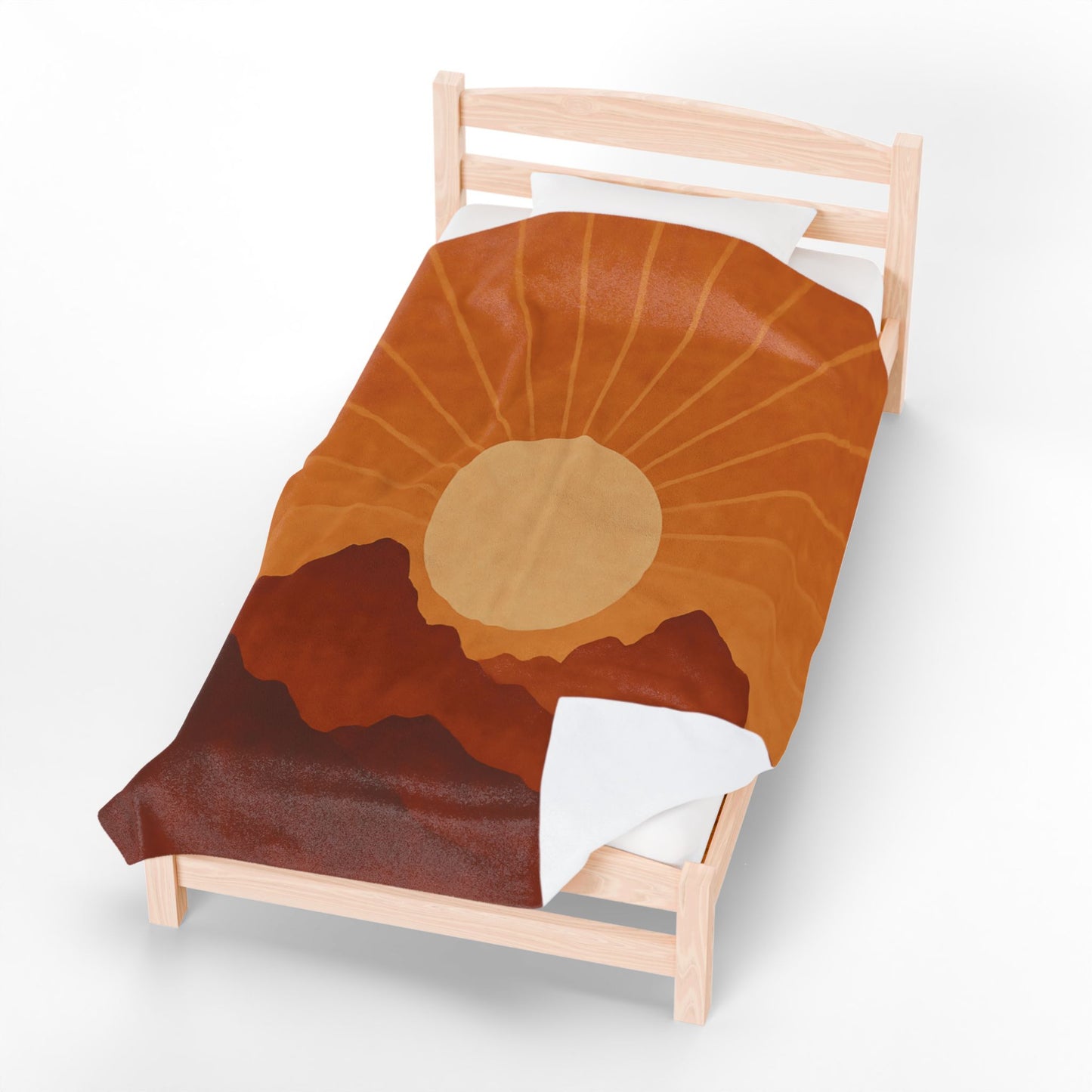 Desert Sunset Mountains Velveteen Plush Blanket – Burnt Orange & Terracotta Landscape Throw