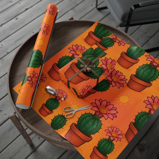 Cactus Bloom Wrapping Paper – Vibrant Desert Succulent Design in Terracotta Pots