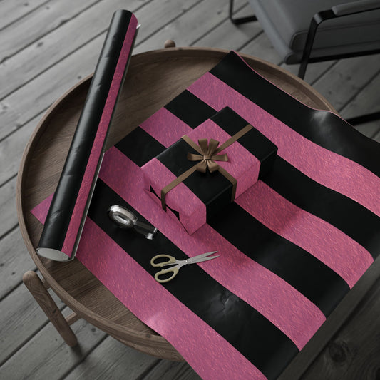 Black and Pink Striped Luxury Wrapping Paper – Glossy or Matte Finish, Durable 90gsm