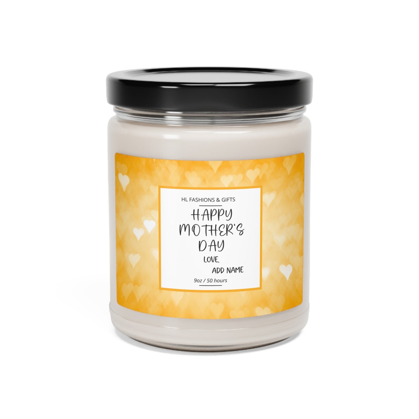 Custom Happy Mother's Day Soy Candle - Yellow Hearts