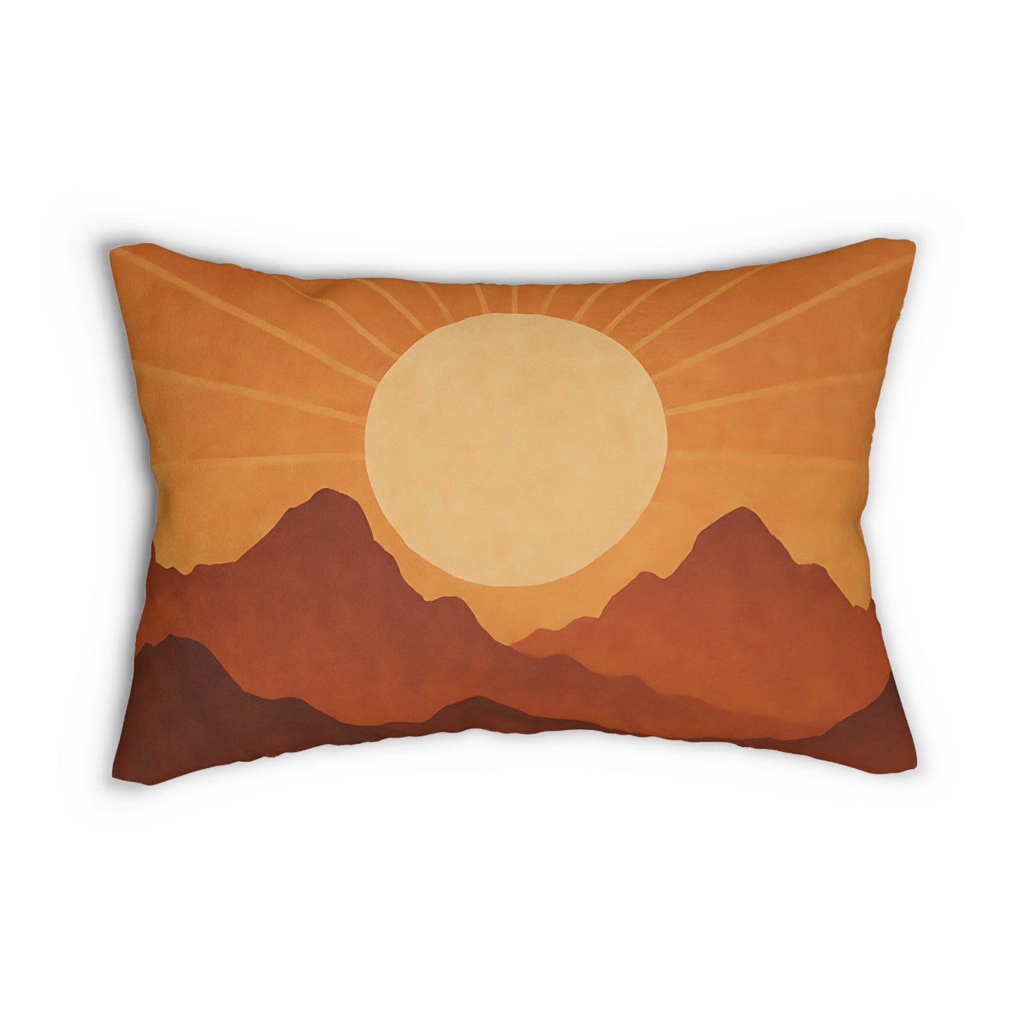 Boho Mountain Sunrise Lumbar Pillow – Earthy Desert Sun Throw Pillow with Double-Sided Print