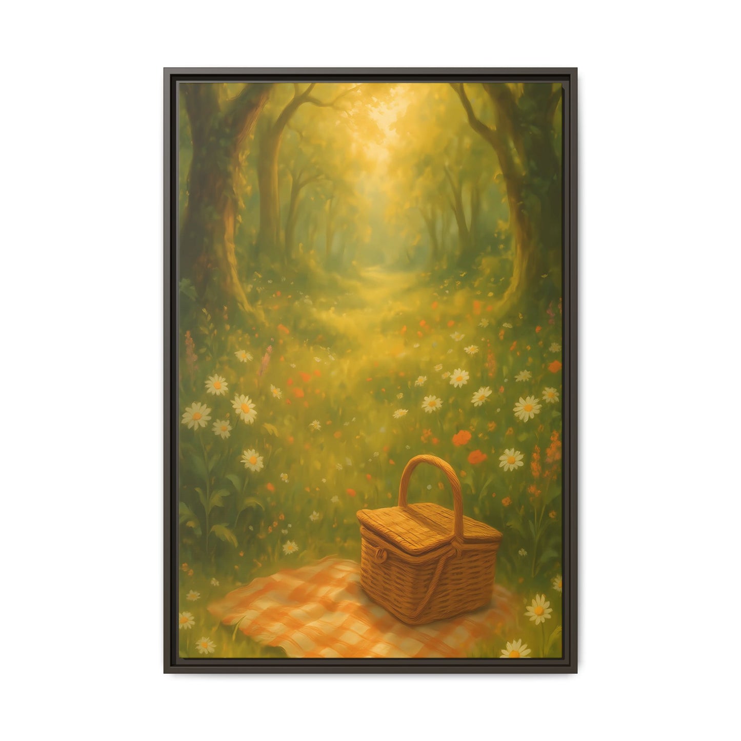 Golden Meadow Picnic Path – Framed Matte Canvas Wall Art