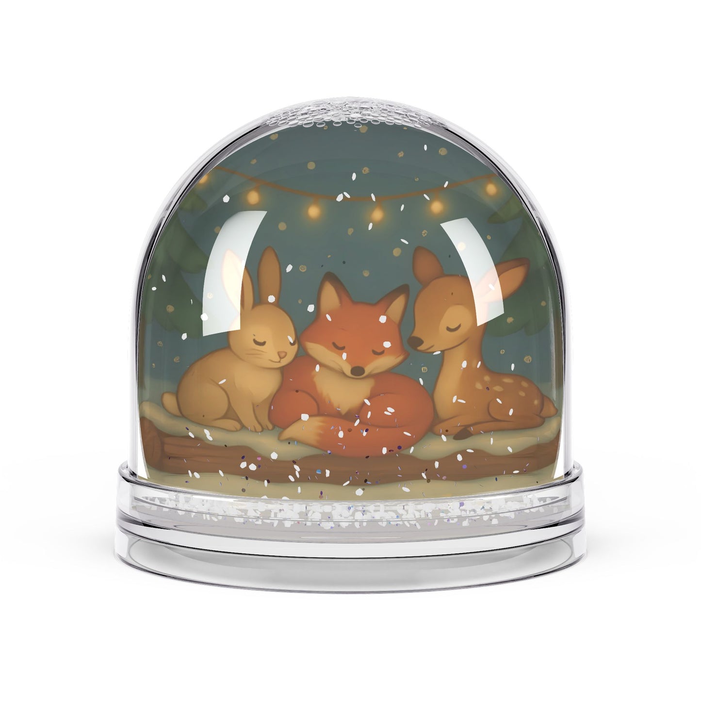 Woodland Friends Snow Globe – Cozy Forest Animal Scene with Two-Sided Print