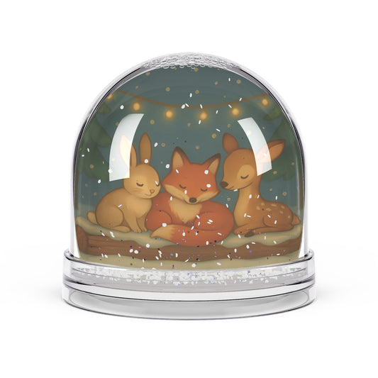 Woodland Friends Snow Globe – Cozy Forest Animal Scene with Two-Sided Print