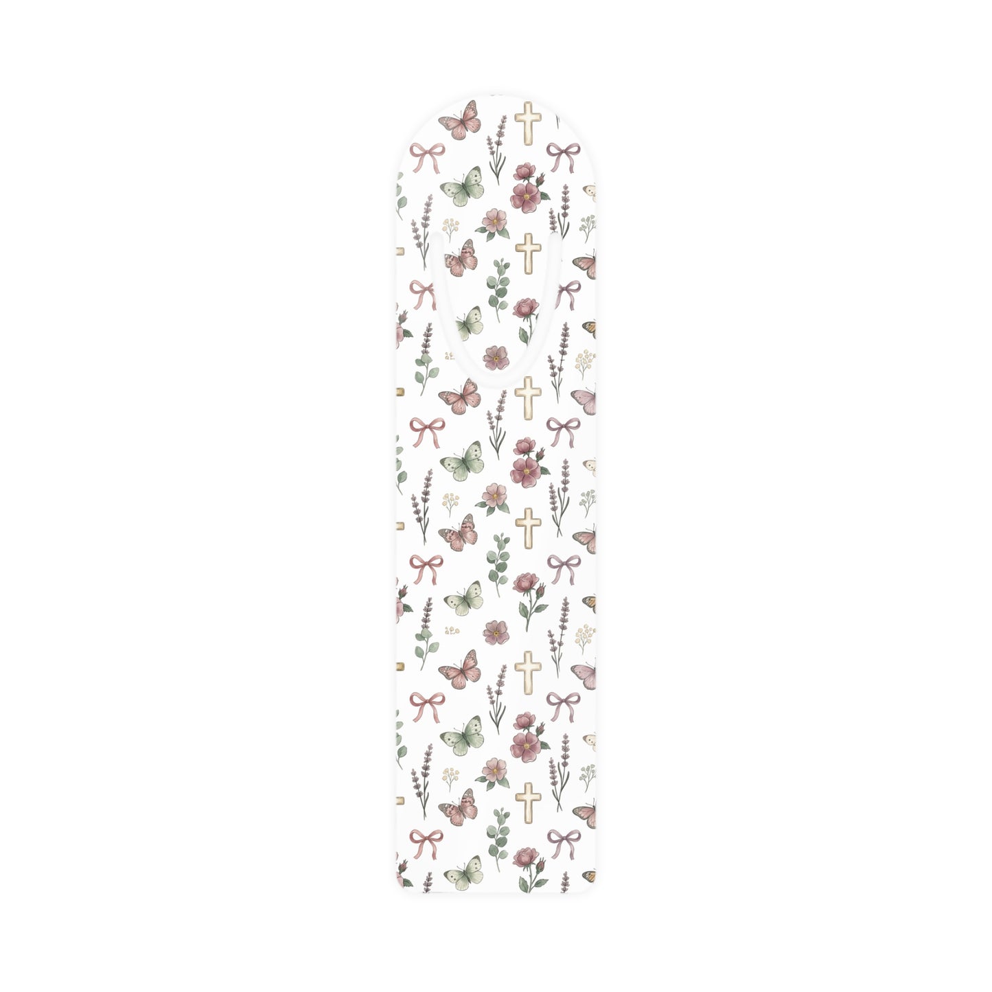 Floral Faith Metal Bookmark — Delicate Crosses & Butterflies Reading Marker