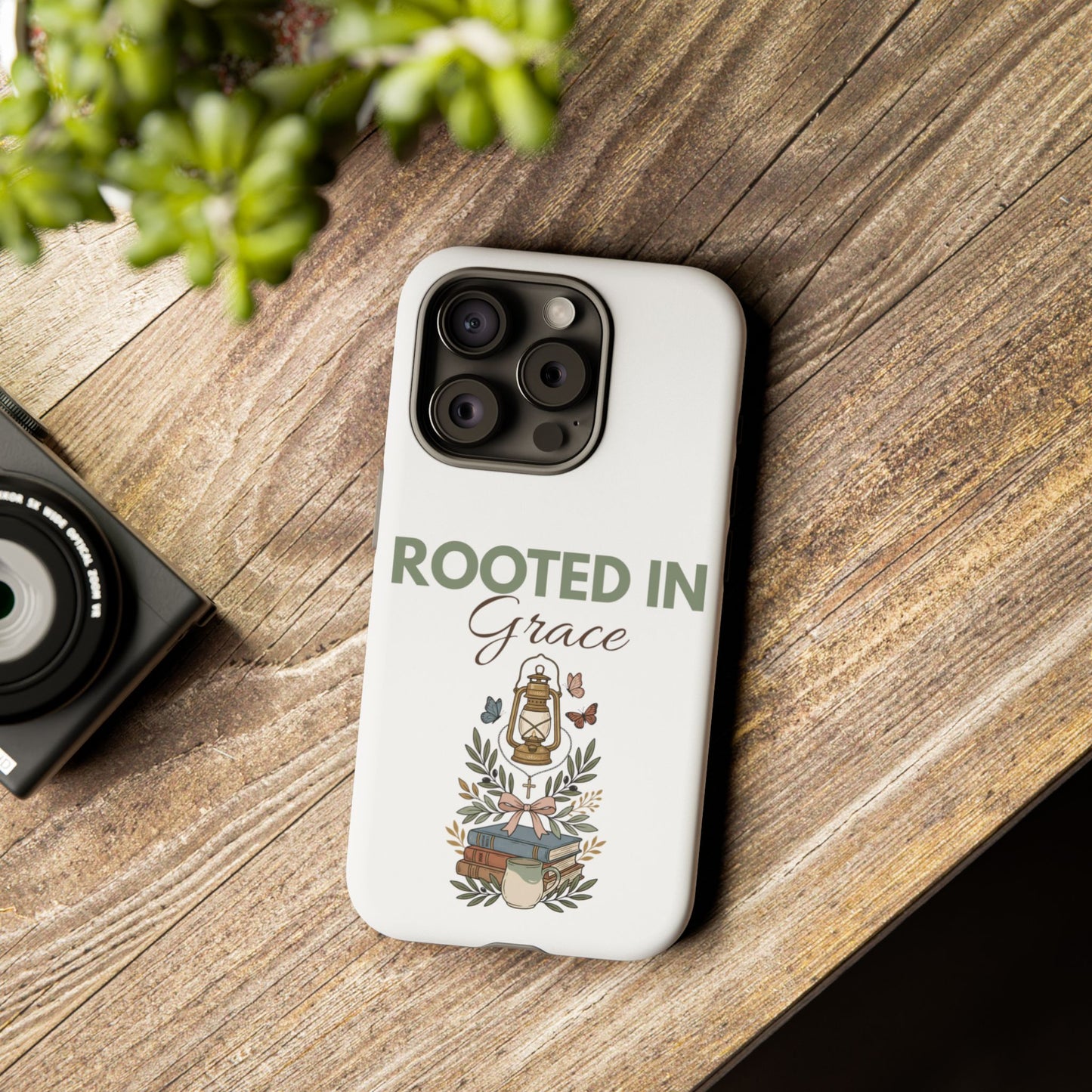 Rooted in Grace Phone Case — Floral Lantern Christian Protective Cover
