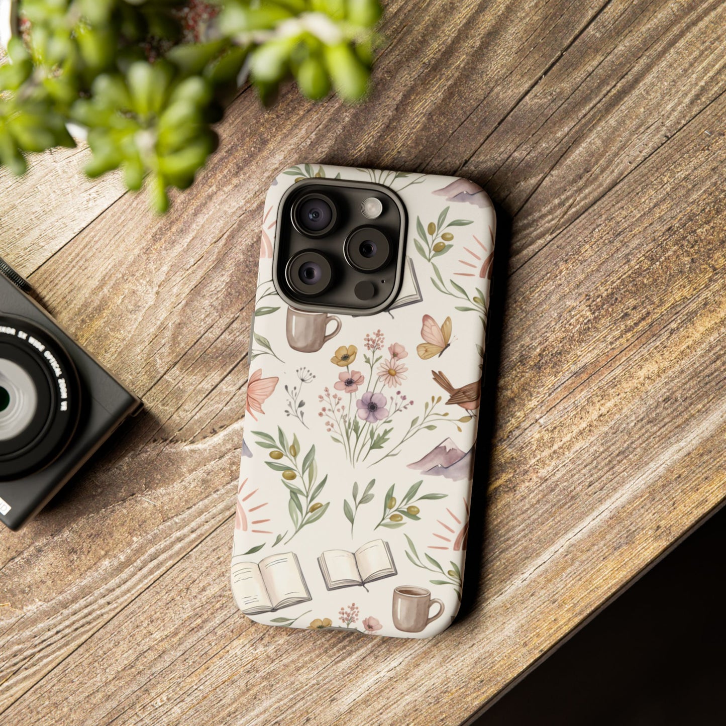 Floral Reading Phone Case — Cozy Books & Coffee Pattern Tough Case