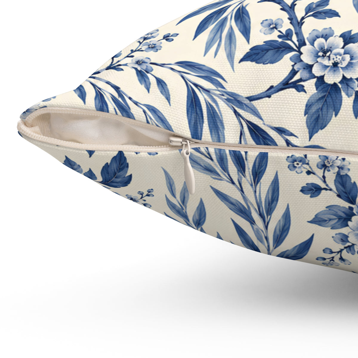 Blue Willow Bird Pattern Pillow — Decorative Square Throw Pillow