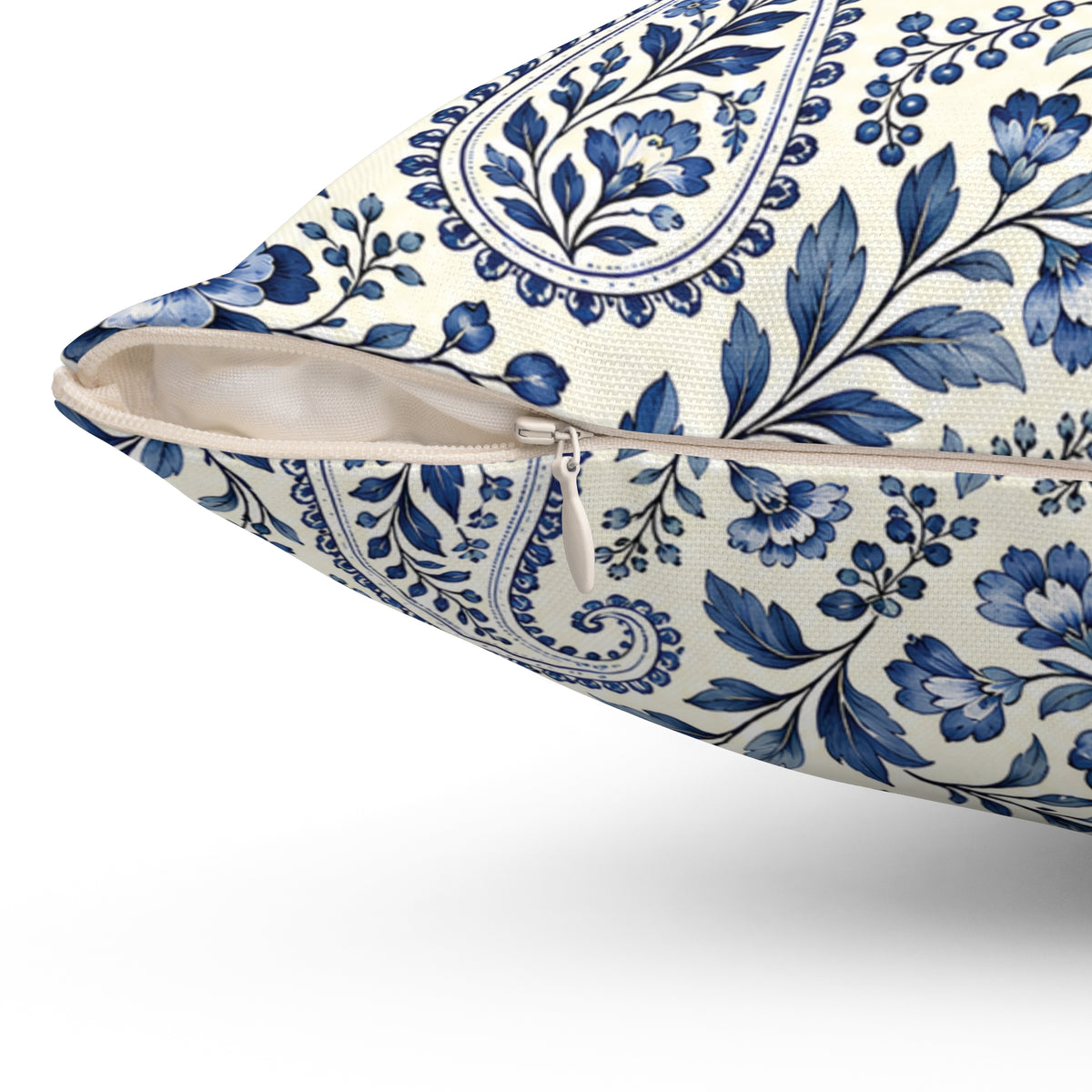 Blue Paisley Decorative Throw Pillow — Square Spun Polyester Cushion