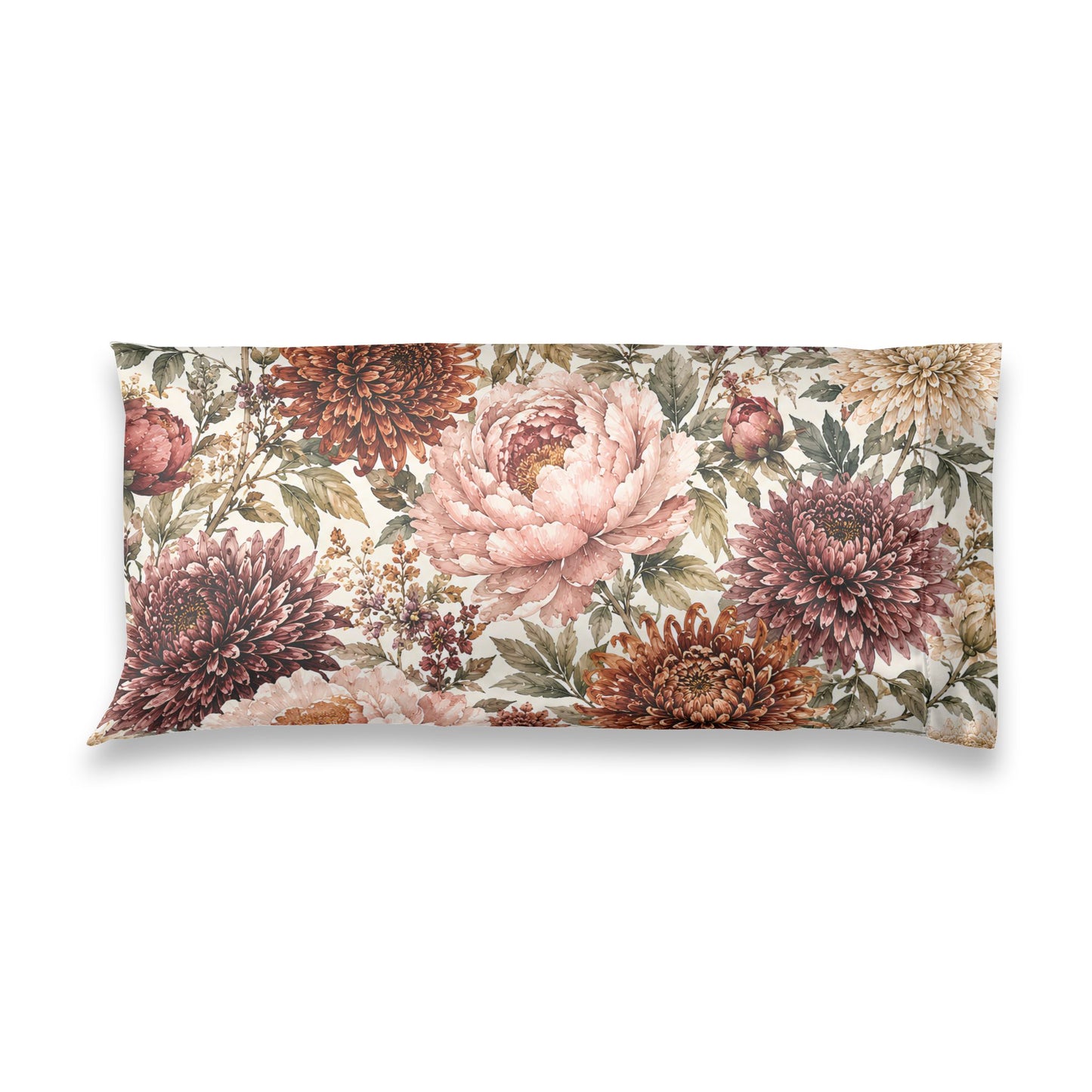 Floral Satin Pillowcase — Vintage Chrysanthemum & Peony
