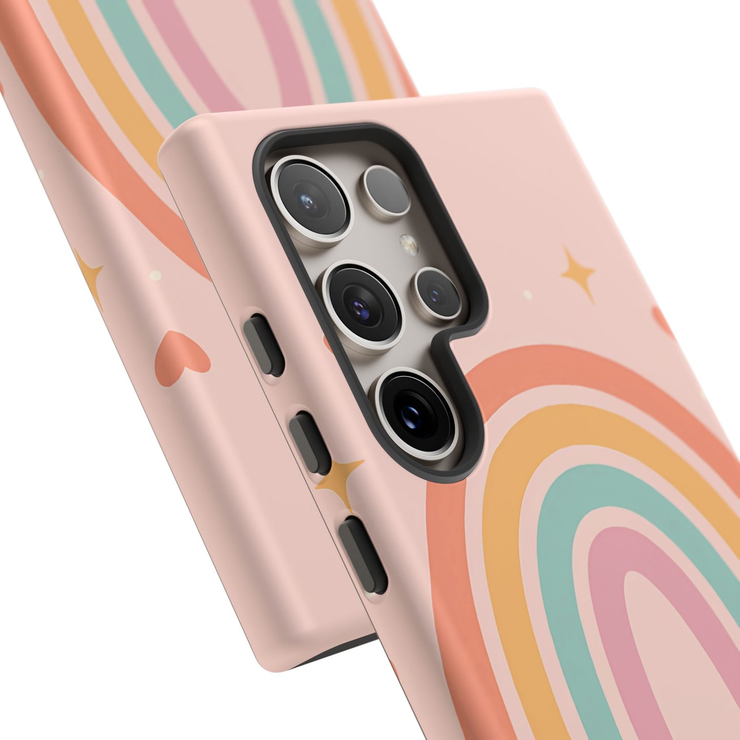 Pastel Rainbow Heart Phone Case – Cute Boho Aesthetic in Soft Pink