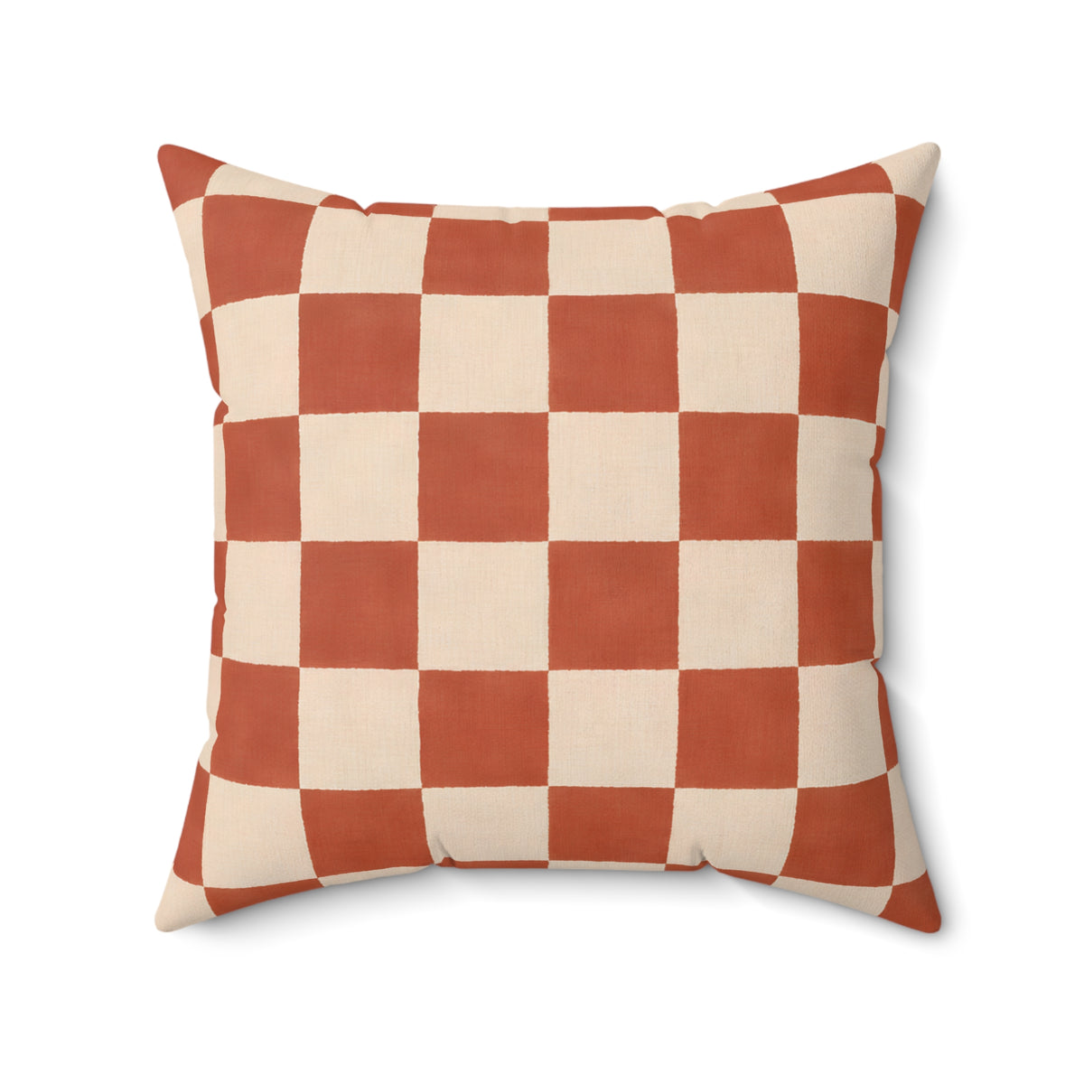 Rust and Cream Checkerboard Square Pillow