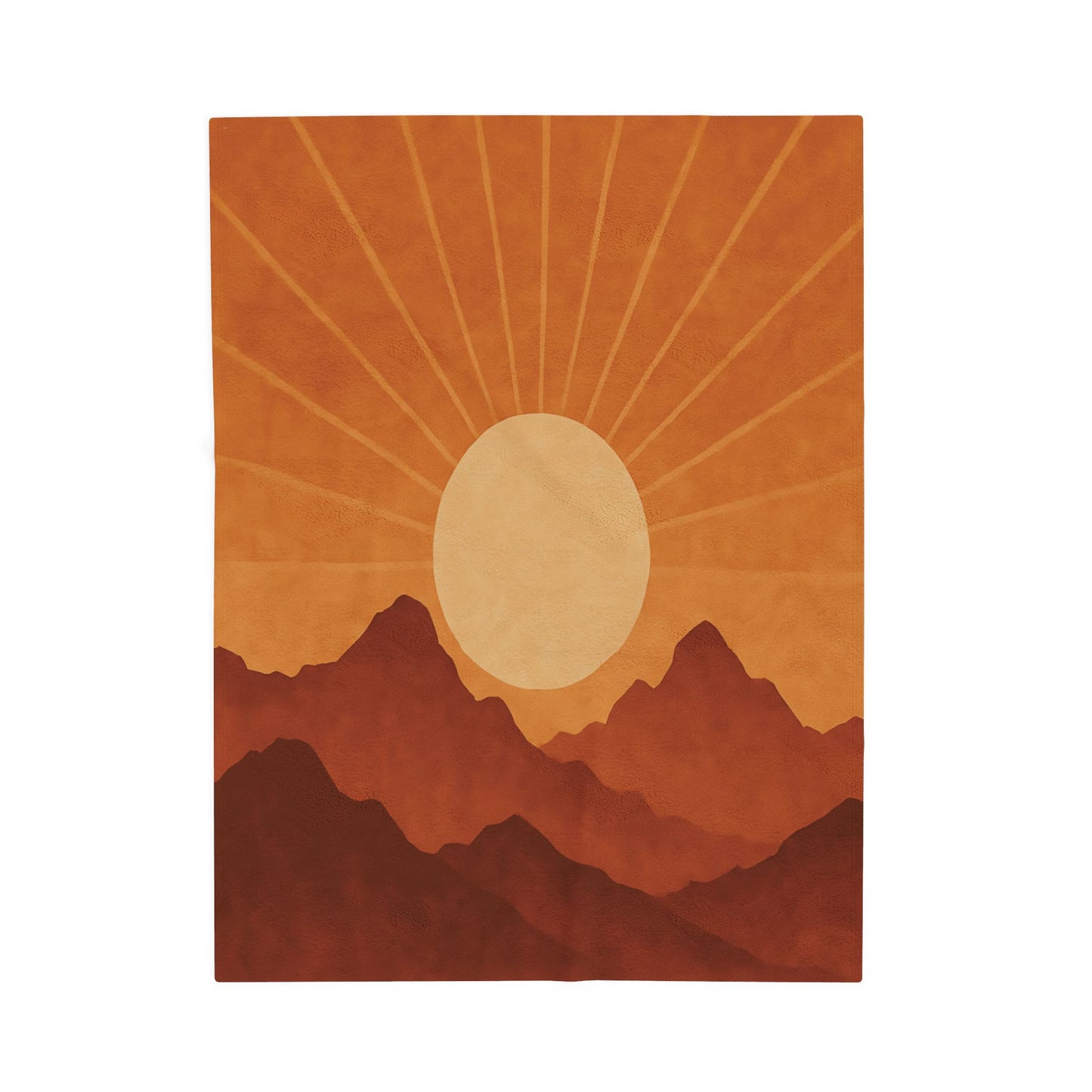 Desert Sunset Mountains Velveteen Plush Blanket – Burnt Orange & Terracotta Landscape Throw
