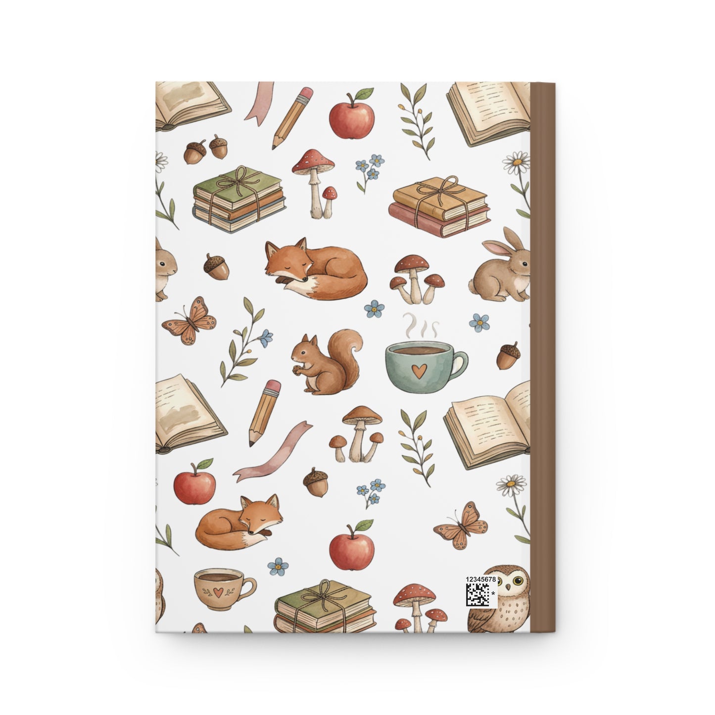 Woodland Cozy Hardcover Journal — Cute Fox, Squirrel & Tea Pattern