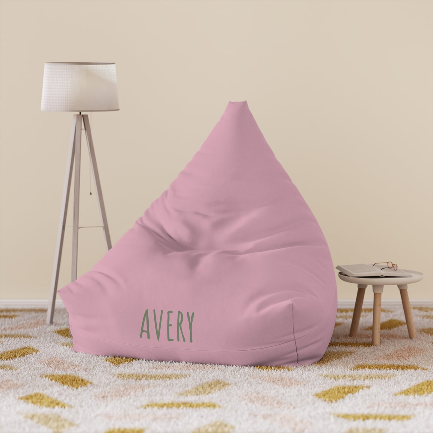 Personalized Pink Bean Bag Cover — Custom Name Avery Kids Lounger